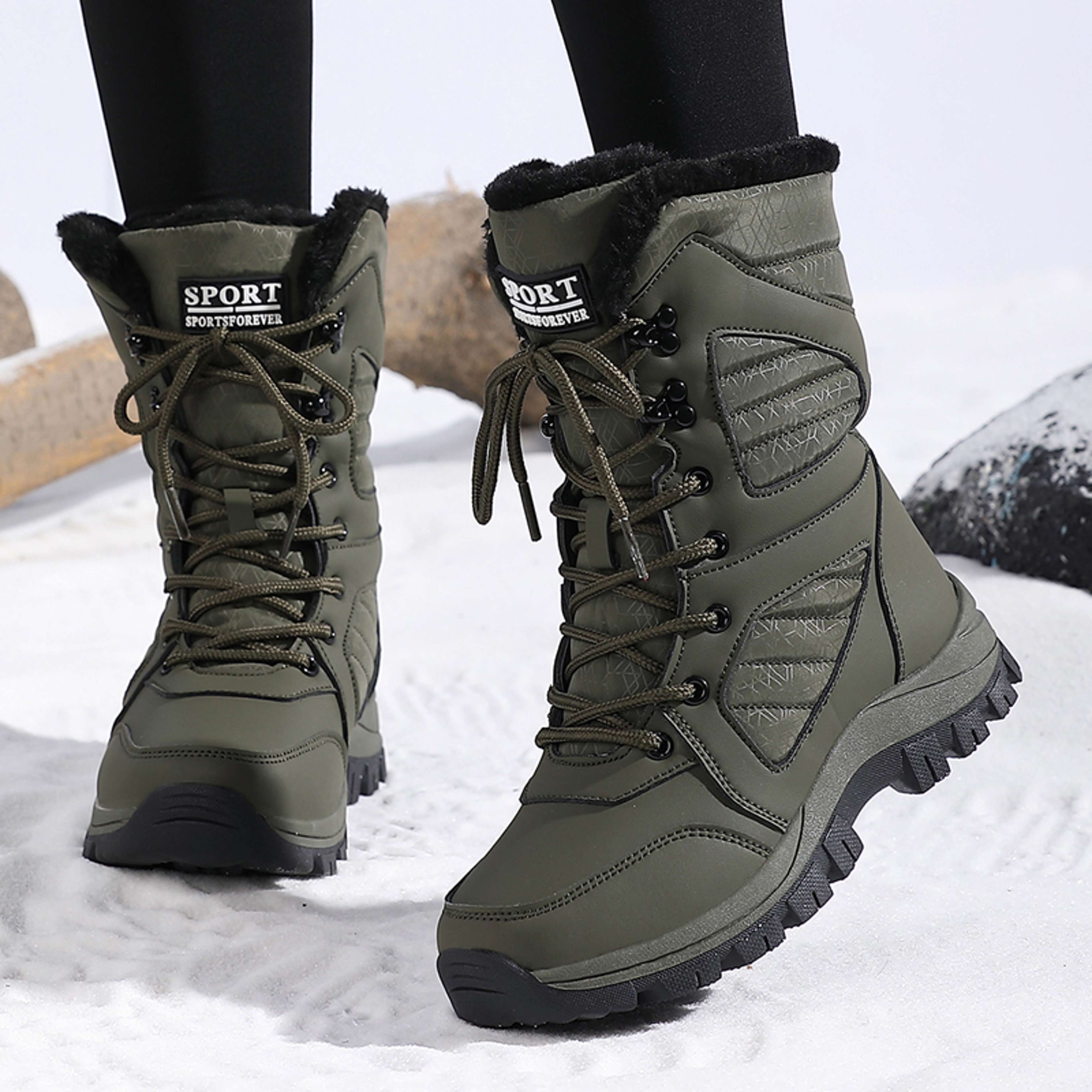 Winter Womens Snow Boots High Top Waterproof Ankle Boots Ladies Thick Plus Warm Snow Hiking Outdoor 2