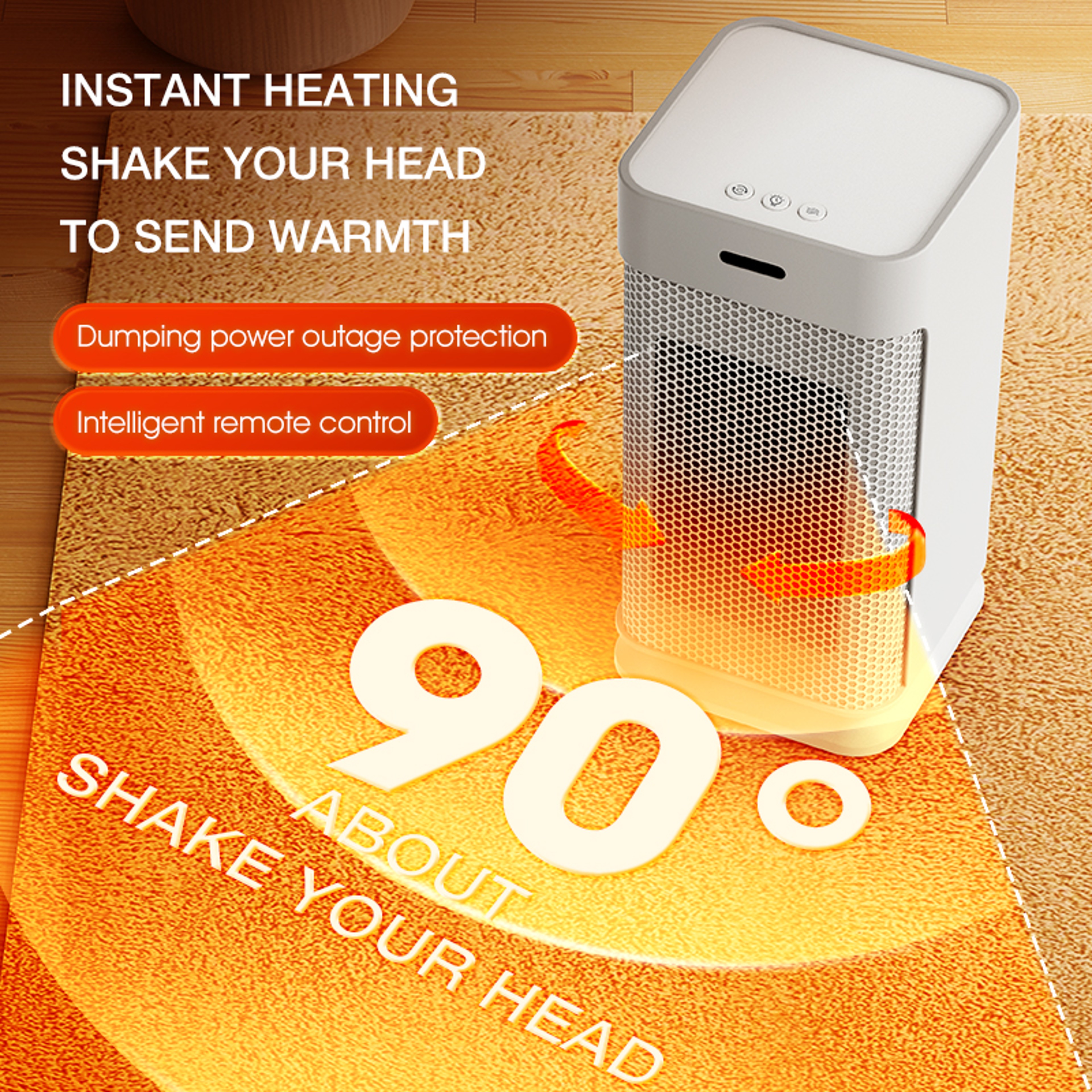 Portable PTC Ceramic Electric Heater Multi Stage Adjustment Silent Small Household Fan With Night L 2