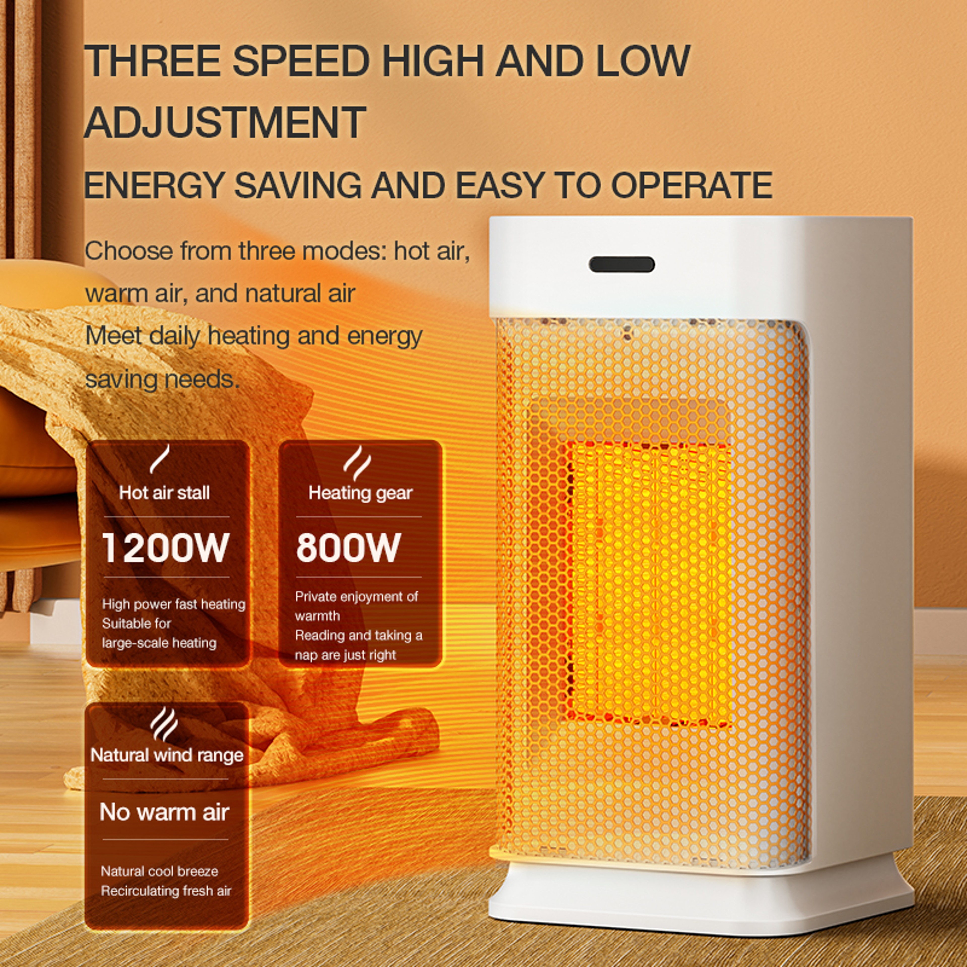 Portable PTC Ceramic Electric Heater Multi Stage Adjustment Silent Small Household Fan With Night L 5