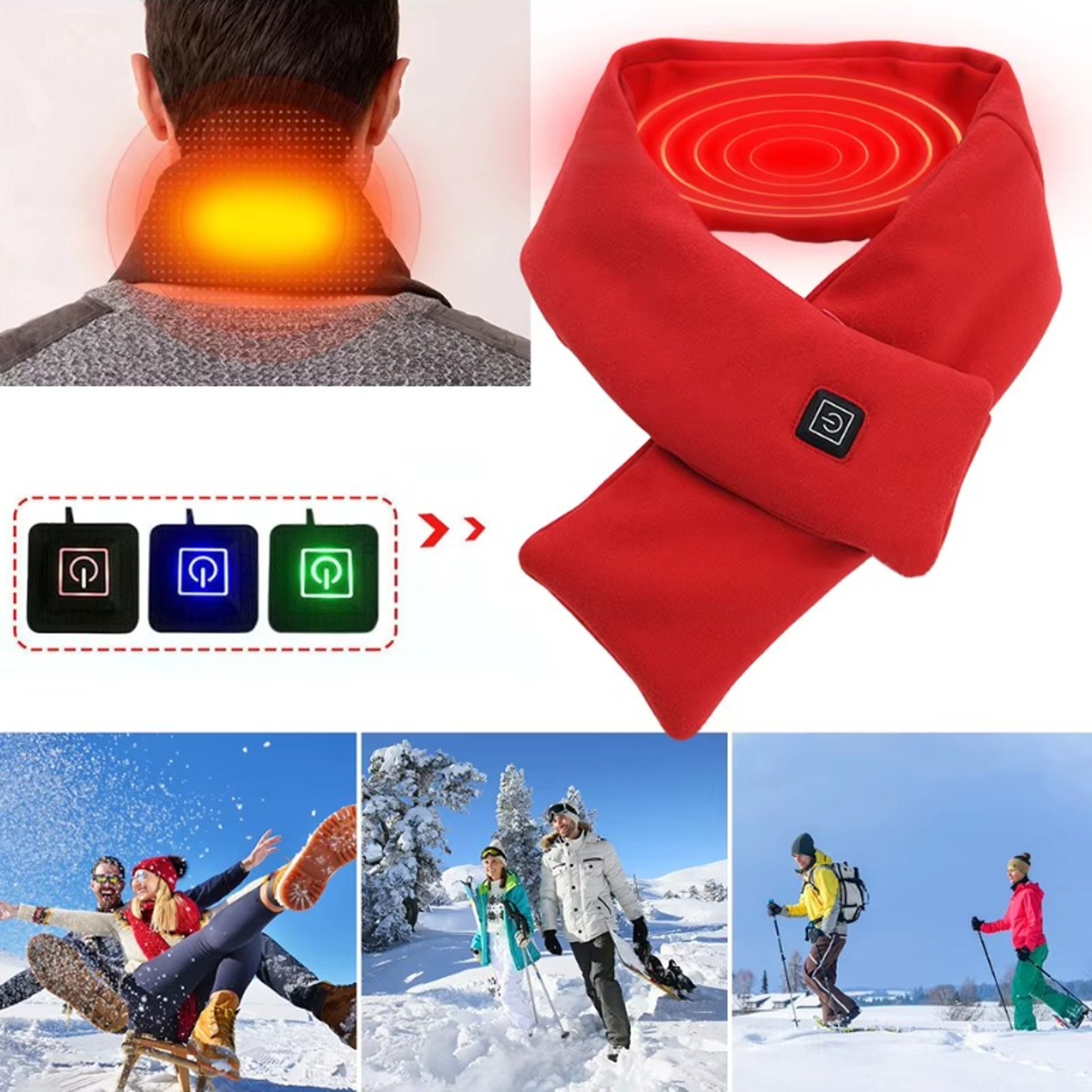 USB Heating Scarf For Women And Men Temperature Control Fleece Electric Neck Warmer Washable Winter 3