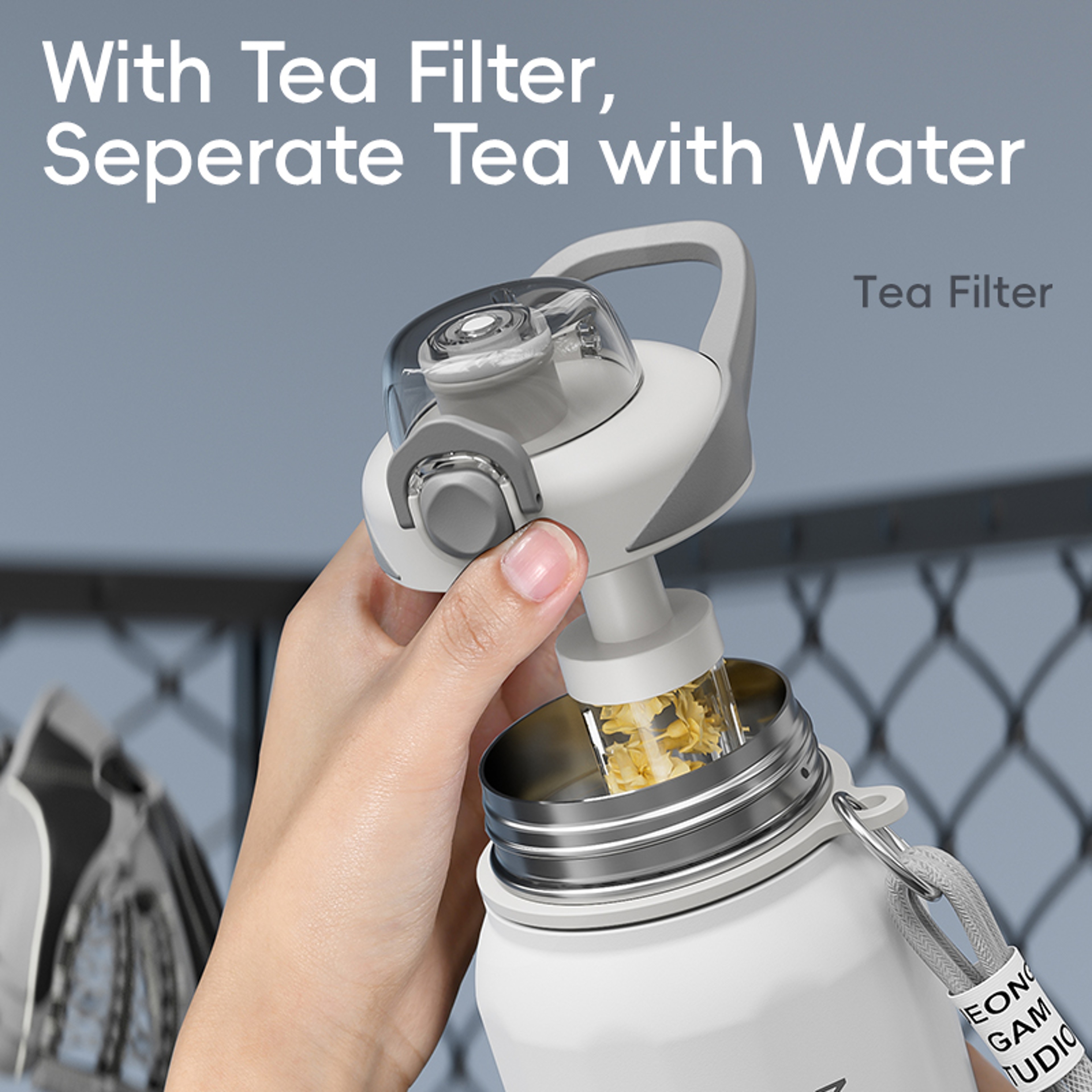 Large Capacity Stainless Steel Thermos Bottle One Button Open Water Bottle With Rope Outdoor Sport  3