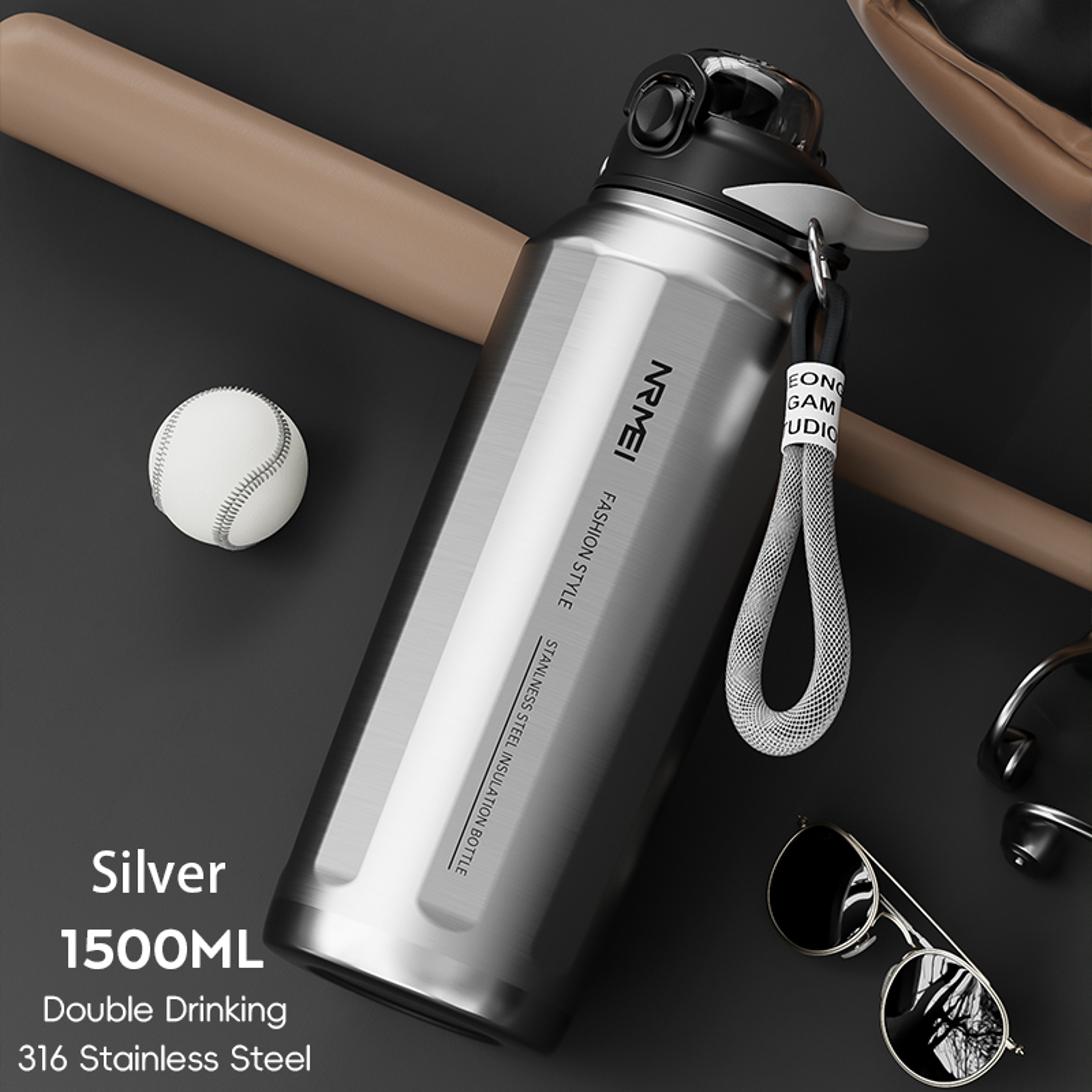 Large Capacity Stainless Steel Thermos Bottle One Button Open Water Bottle With Rope Outdoor Sport  10