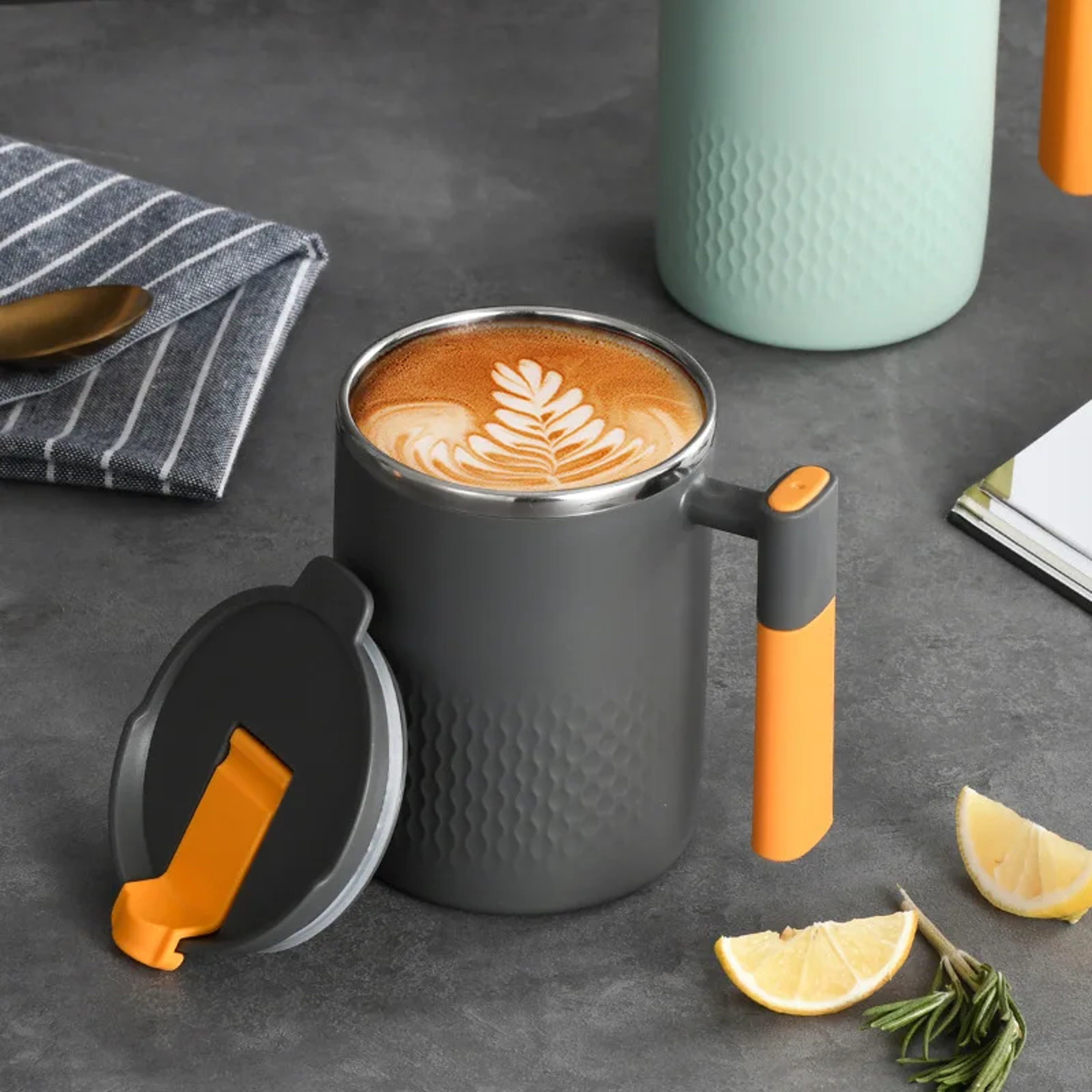 HeatResistant Double Wall Stainless Steel Coffee Mug 304 Steel Thermos LeakProof Lid And Handle 0