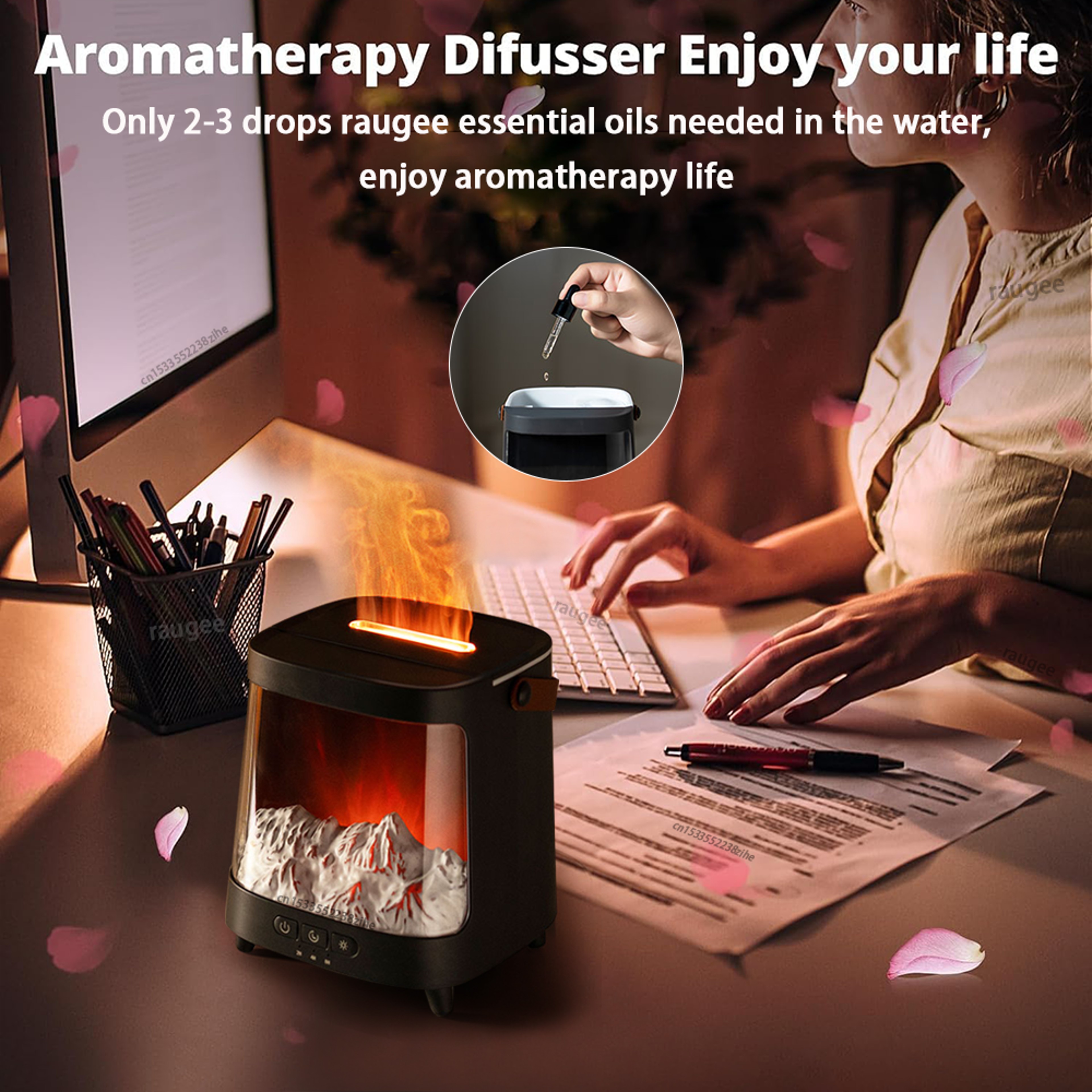 Mini Air Humidifier Aroma Humidifier Flame Essential Oil Diffuser With Night Light And Remote Contr 3