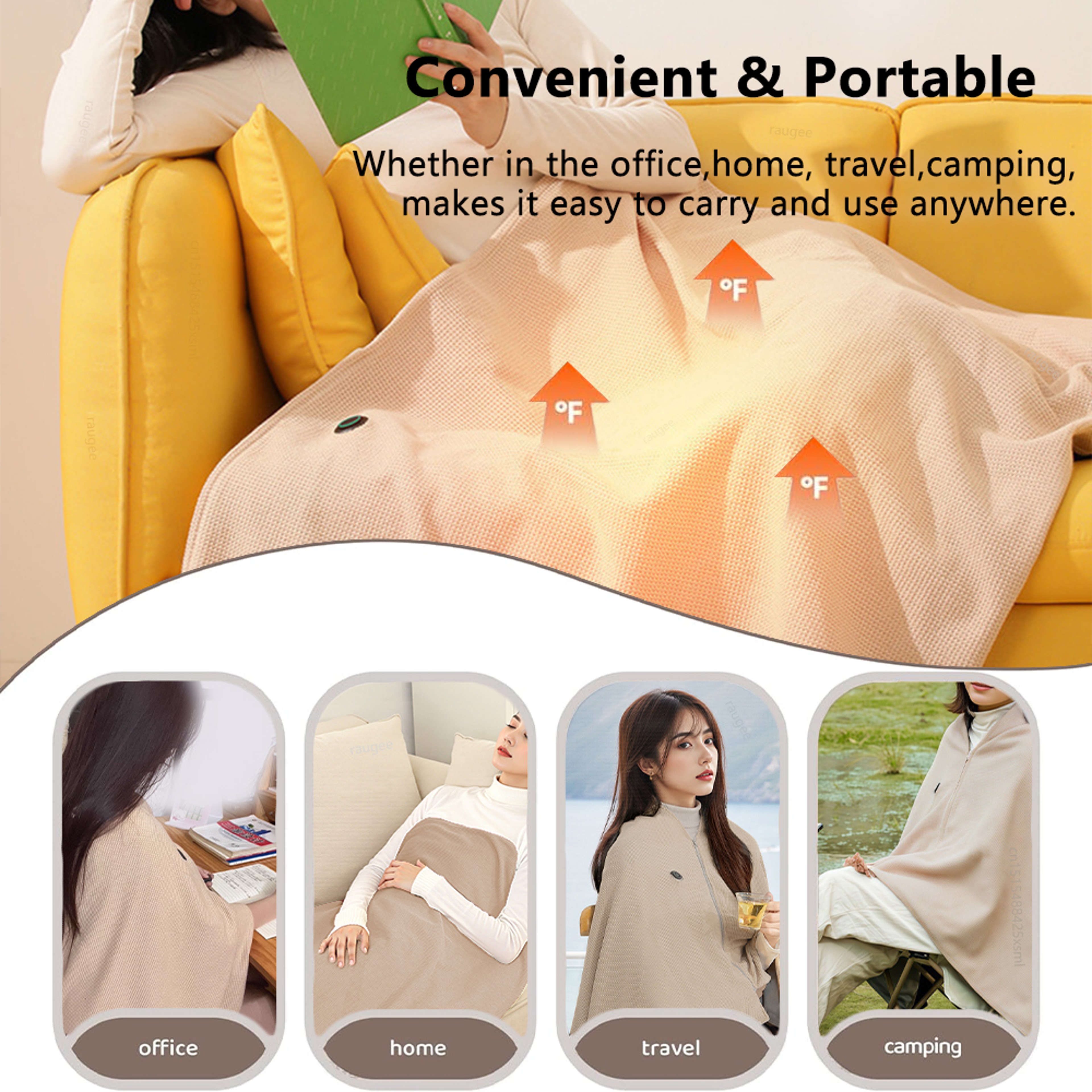 Portable USB Heated Blanket, Wearable Electric Shawl for Shoulders and Knees, Fast Heating Winter Warmer Blanket – view 6