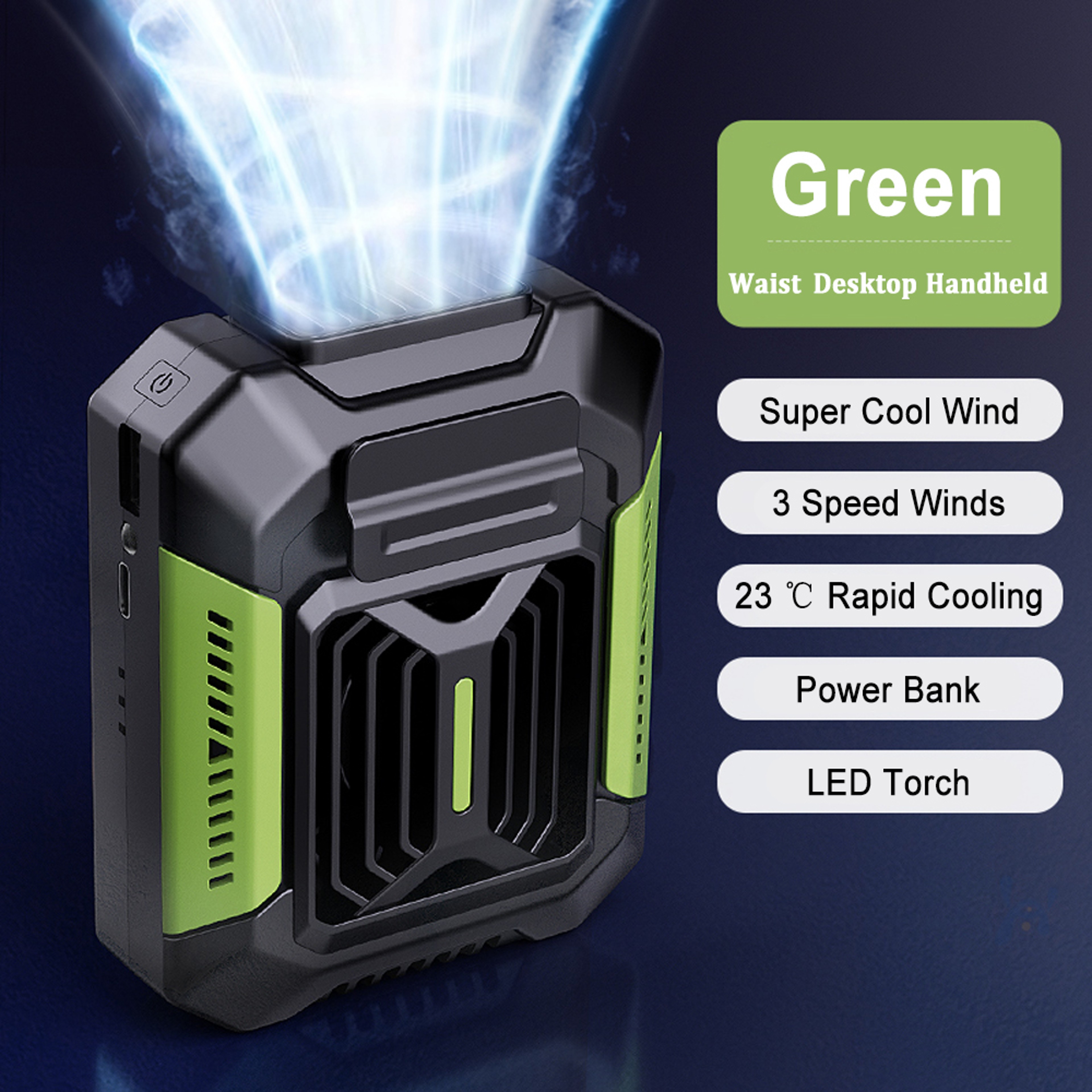 USB Rechargeable Mini Cooler Fan, Portable Waist Clip & Hanging Neck Fan for Outdoor Sports with Power Bank LED Light – view 7
