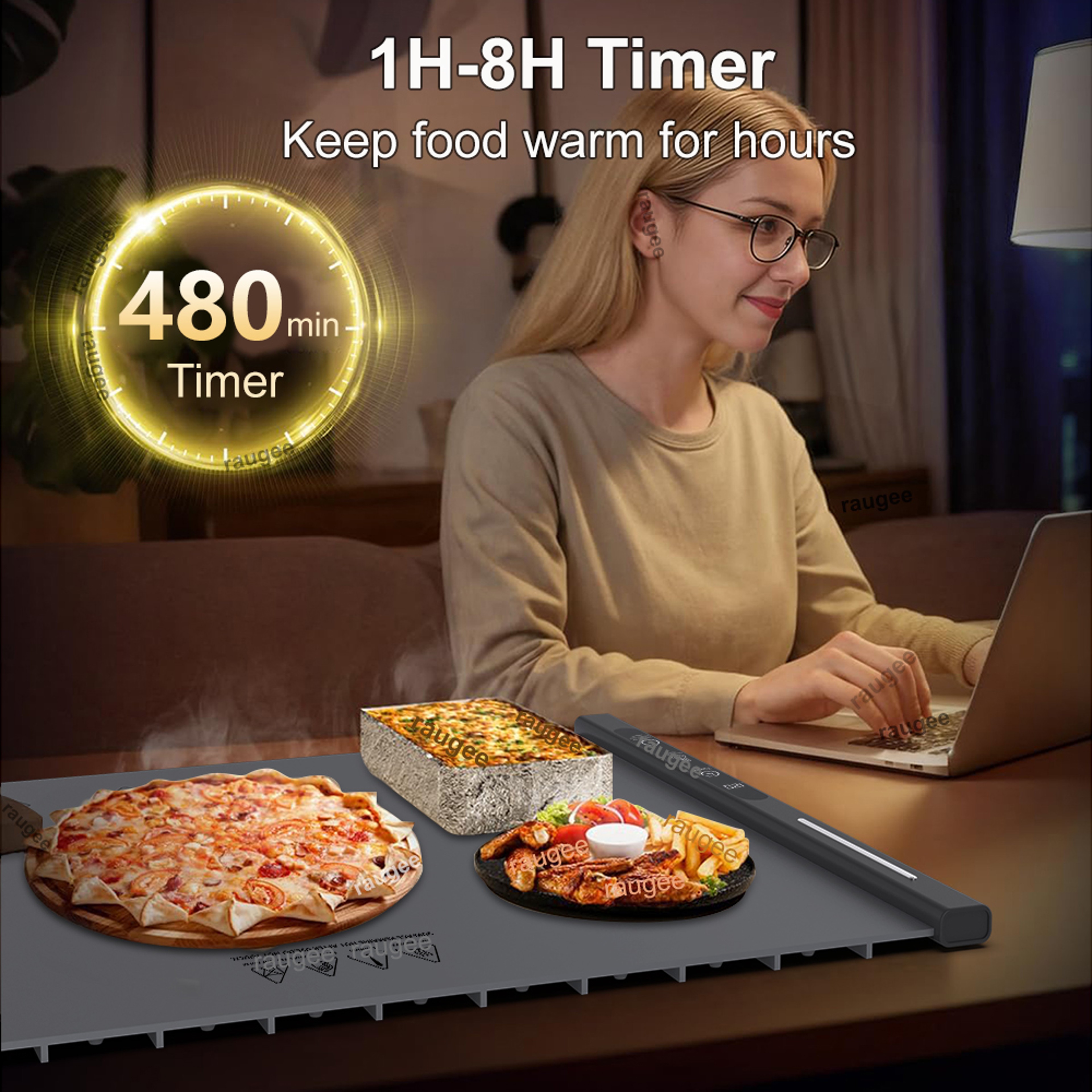 Electric Food Warming Tray 8 Tem Setting Foldable Food Warmer Mat Full Surface Heating Plate 5