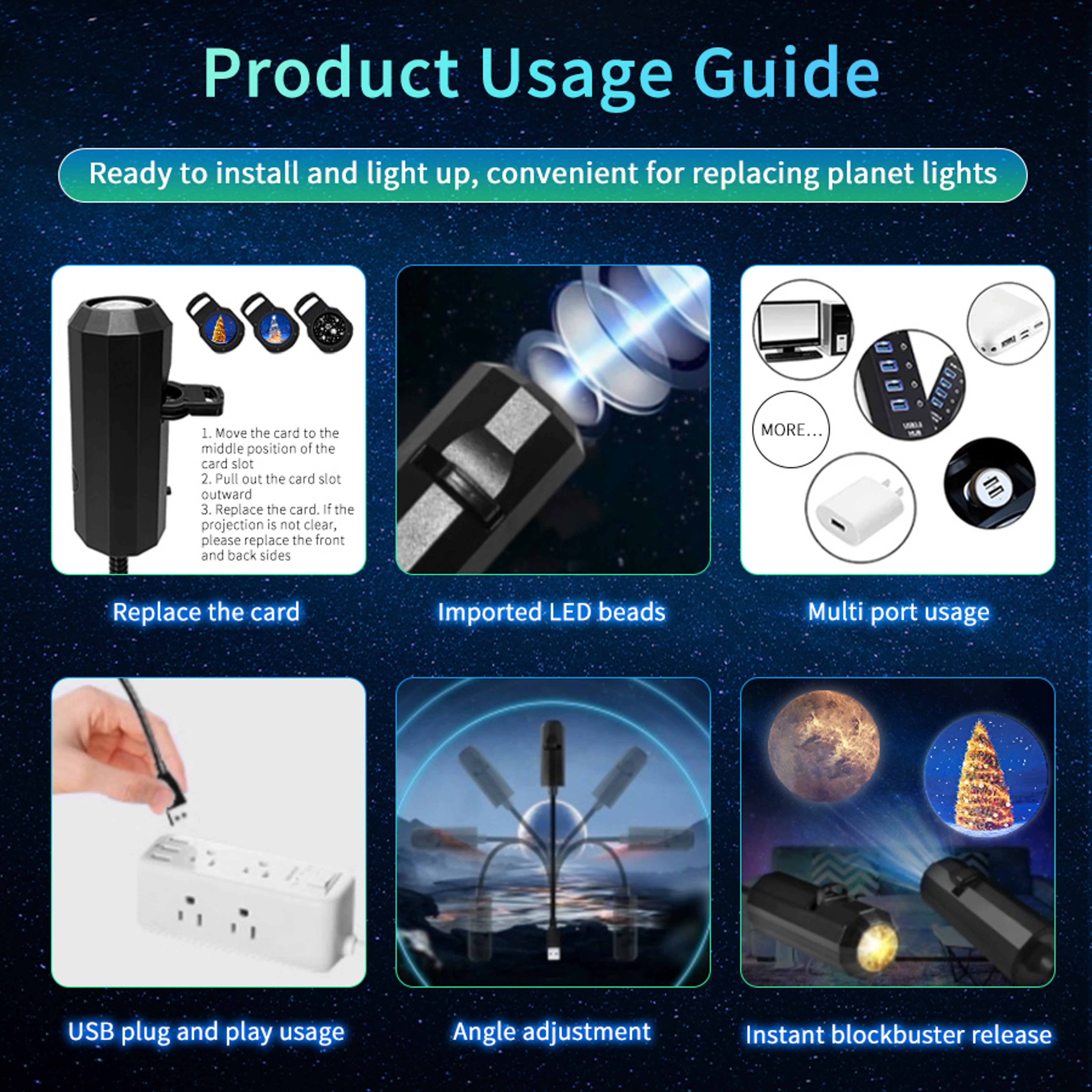 LED USB Projector Night Light Moon Lamp For Ceiling Wall Holiday Ornaments Room Atmosphere Mood Lig 1