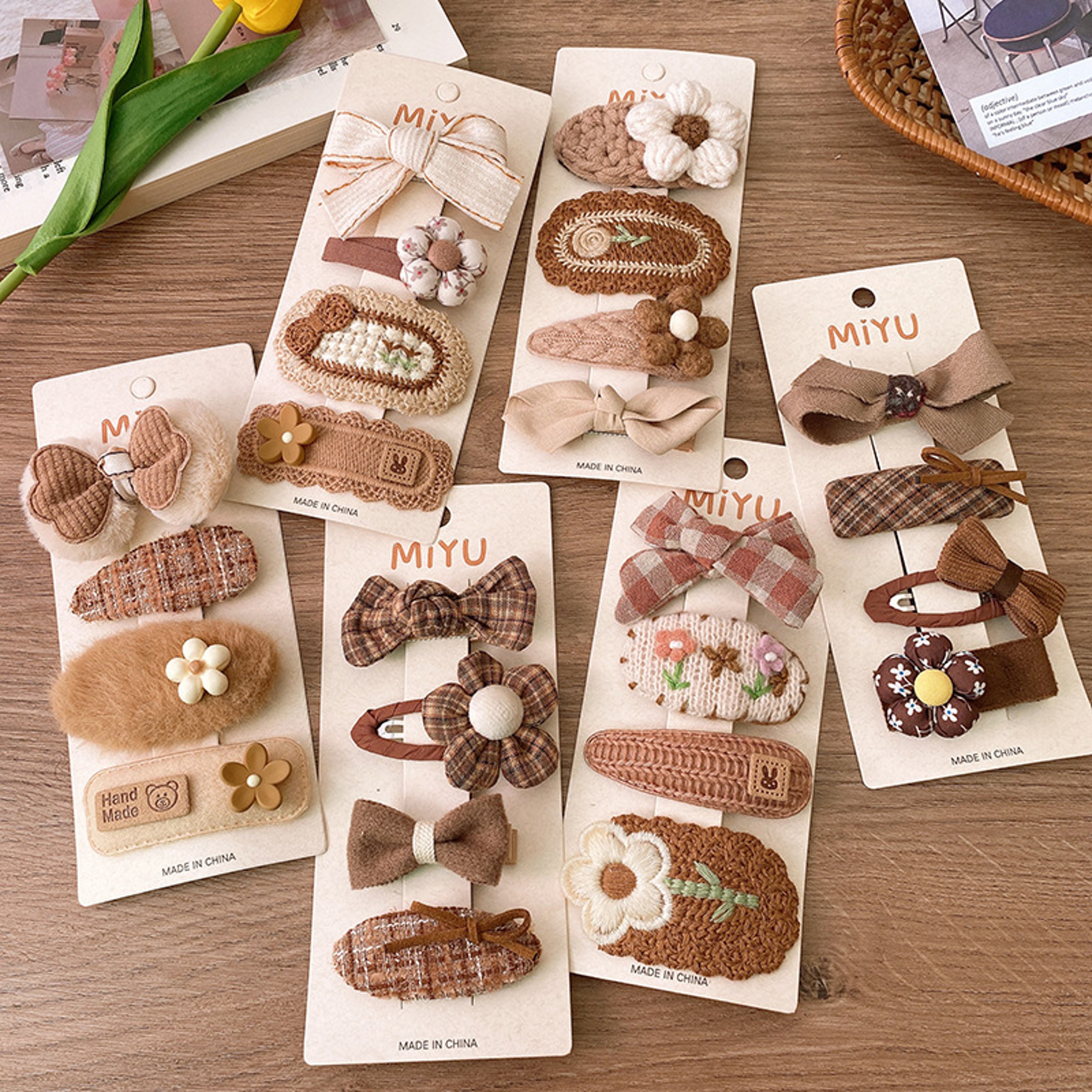 Baby Hair Drop Clips Korea Fashion, Coffee Warm Color Wool Knit Hairpins, Kid Girls Cotton BB Hair Clamp Barrettes – view 1