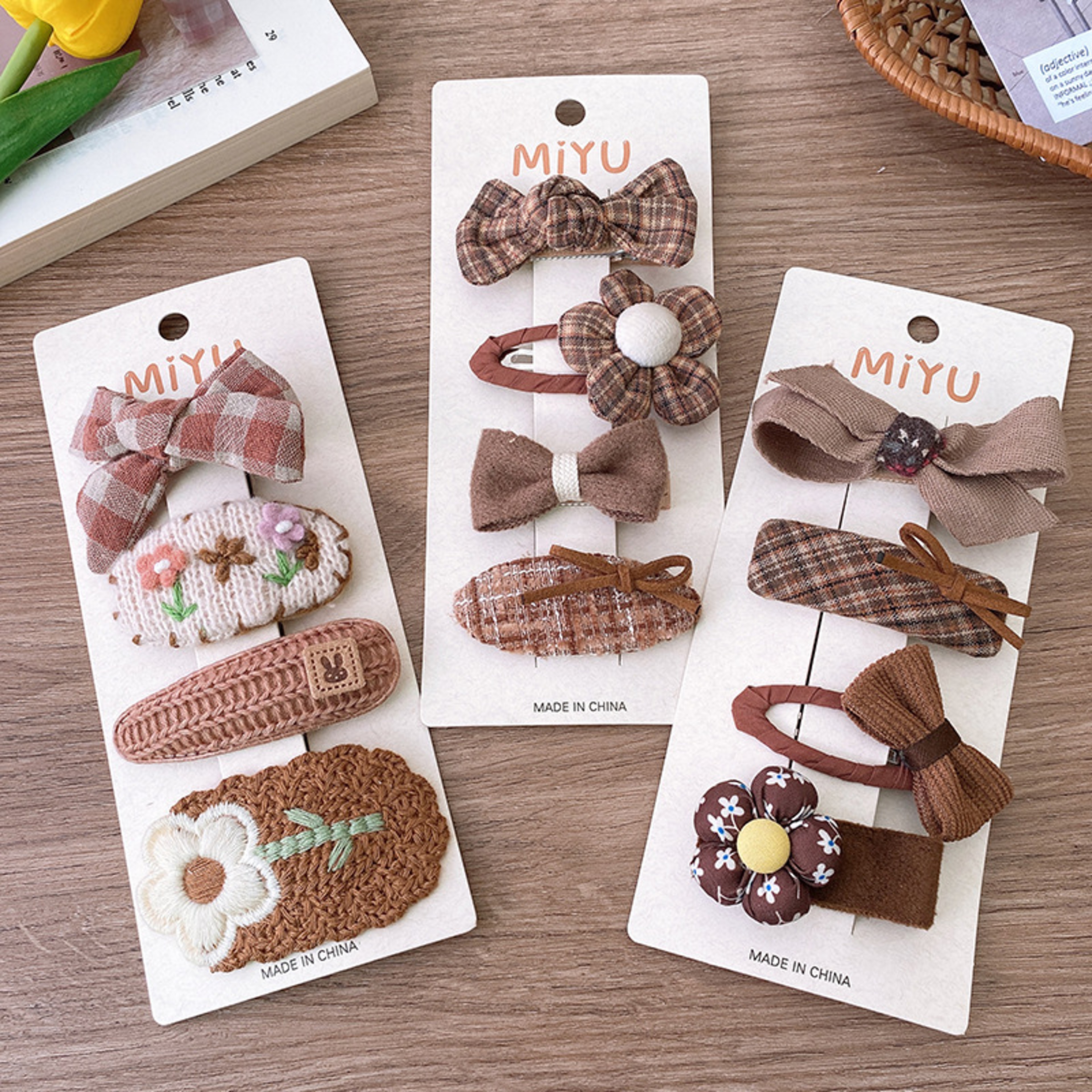 Baby Hair Drop Clips Korea Fashion, Coffee Warm Color Wool Knit Hairpins, Kid Girls Cotton BB Hair Clamp Barrettes – view 6