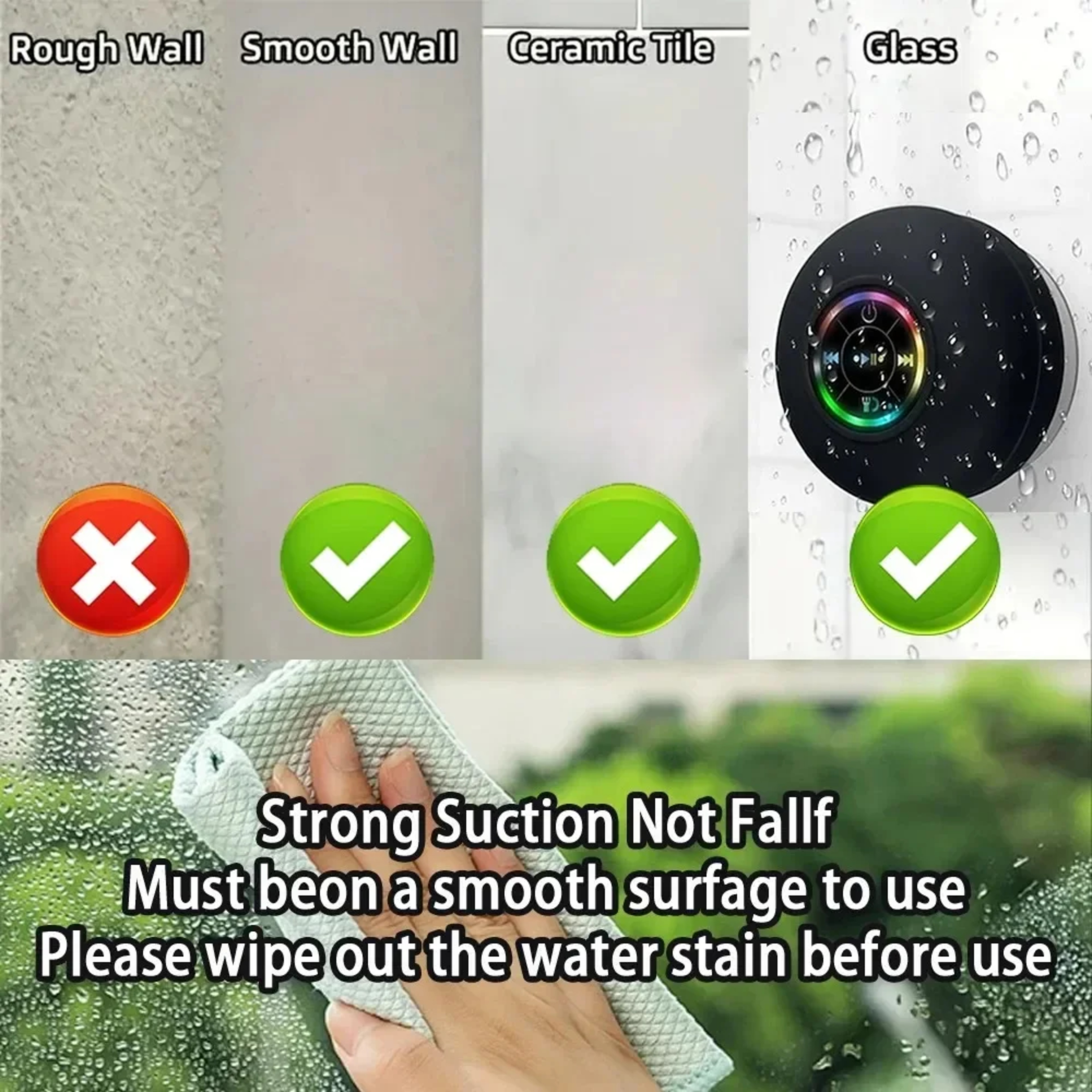 Led Lights Bathroom Outdoor, Portable Bluetooth Audio Ipx4 Waterproof, Large Suction Cup Wall Speaker – view 4