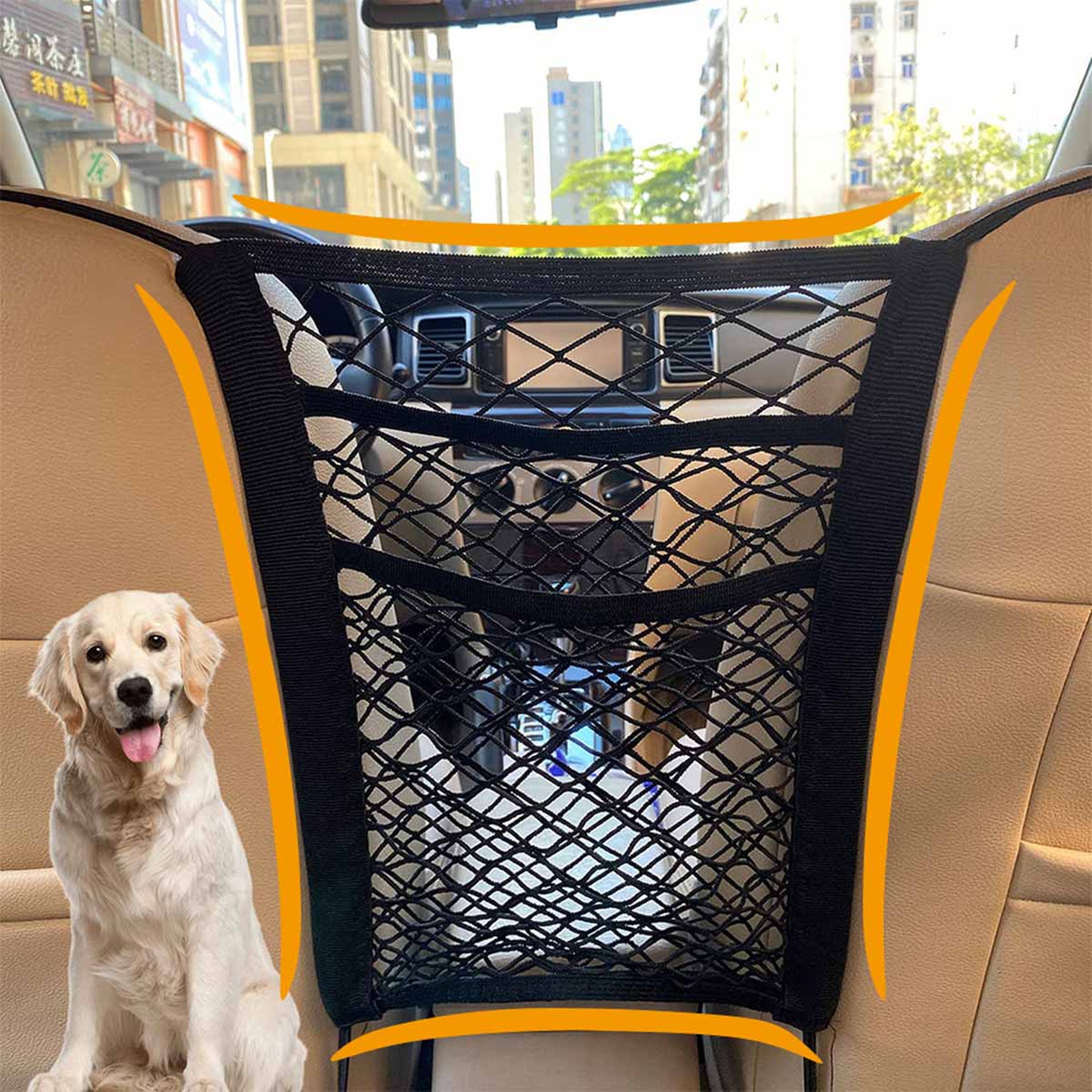 Elastic Double Layer Storage, Pet Dog Rear Seat Car Fence, Dog Isolation Protection Net, Pet Safety Rail Separation Net – view 1