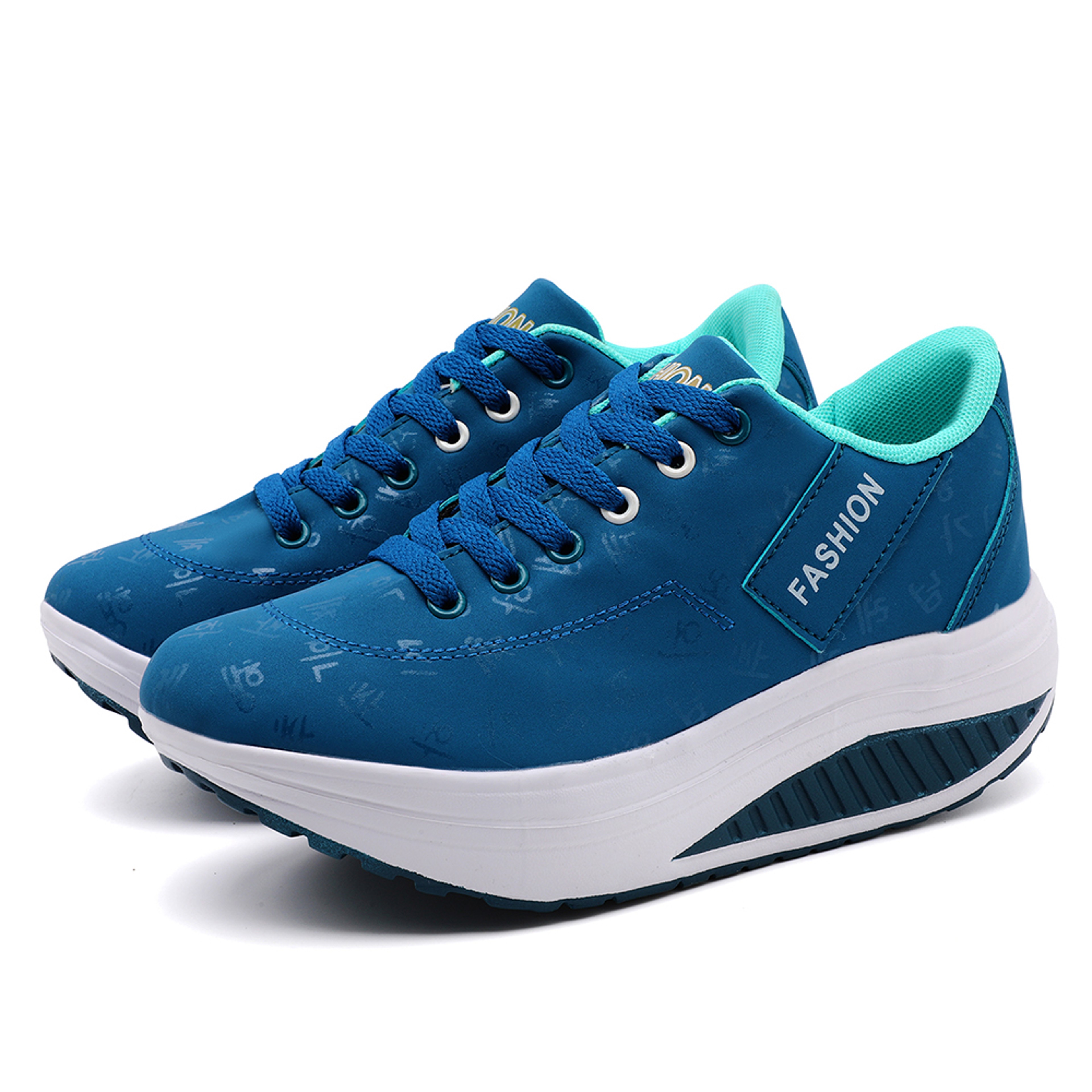 Breathable Ladies Casual Sports Shoes Comfortable Wedge Heel Sneakers Laceup Thick Sole 6