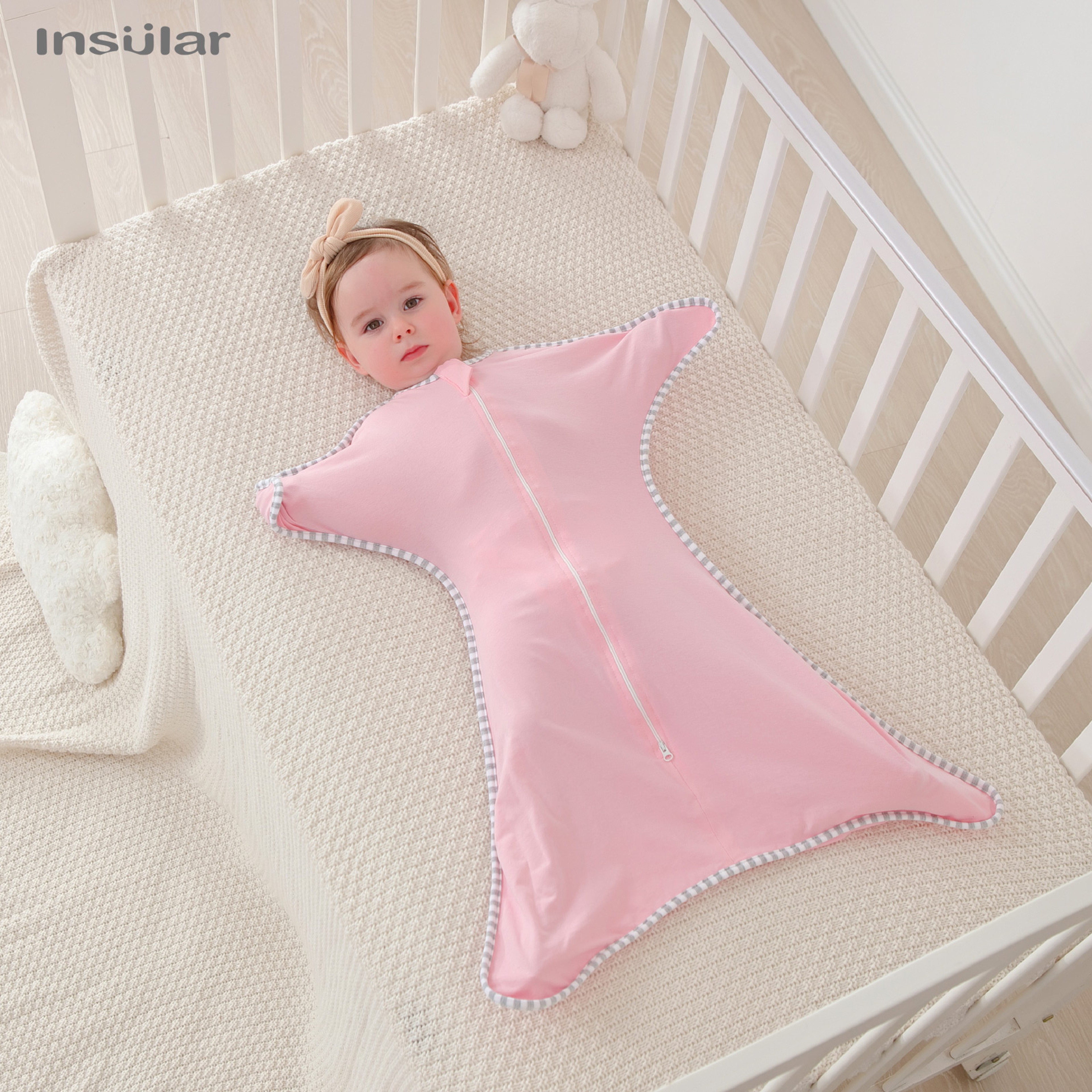 Anti-Startle Cotton Baby Wrap Receiving Swaddling Blanket for Newborn Baby Girl Boy by Insular – view 3