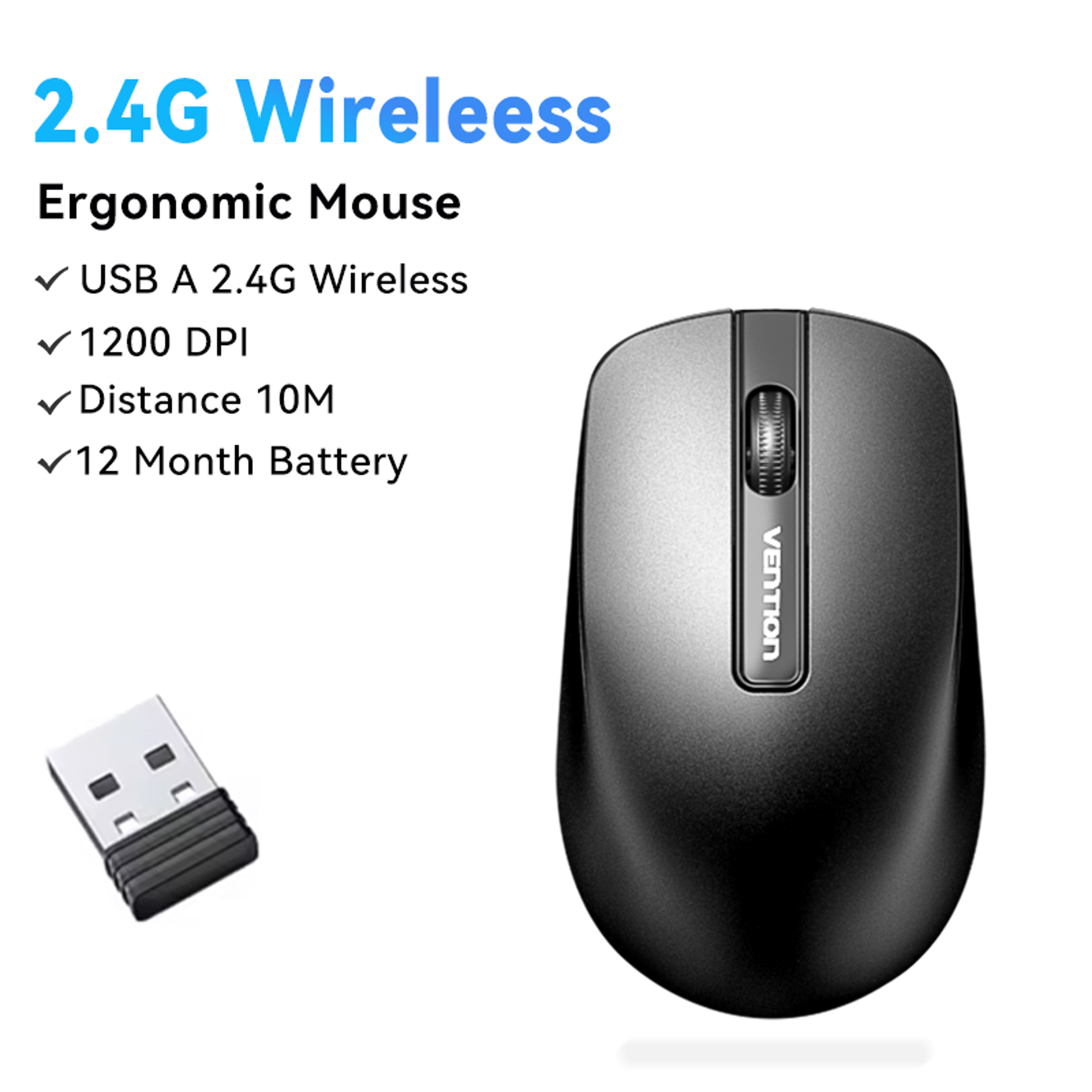 Ergonomic Wireless Mouse USB 24G 15m Wire For PC MacBook Lenovo Laptop 7
