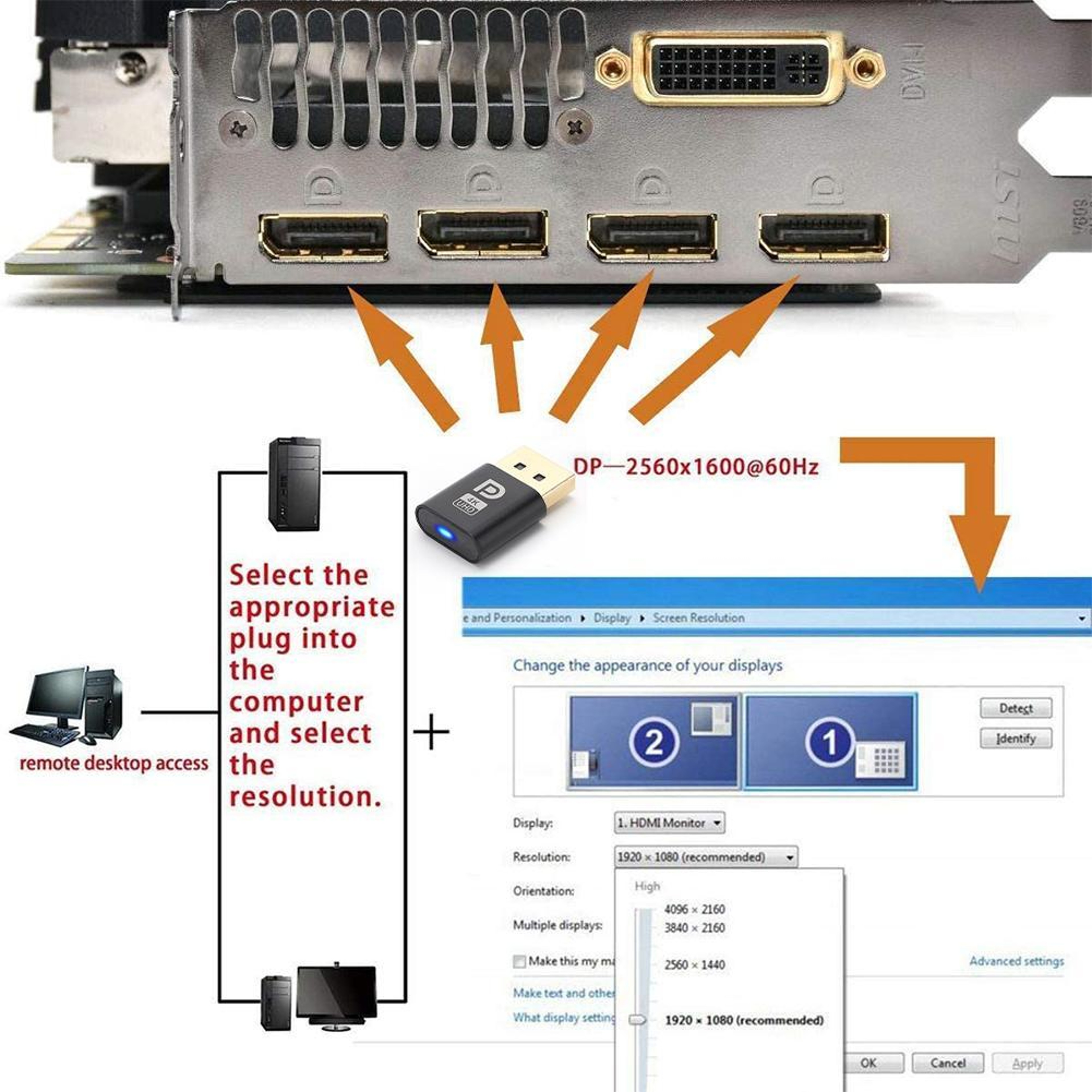 4K Displayport Virtual Display Headless Emulator, Dummy Plug Adapter for Video Cards – view 3