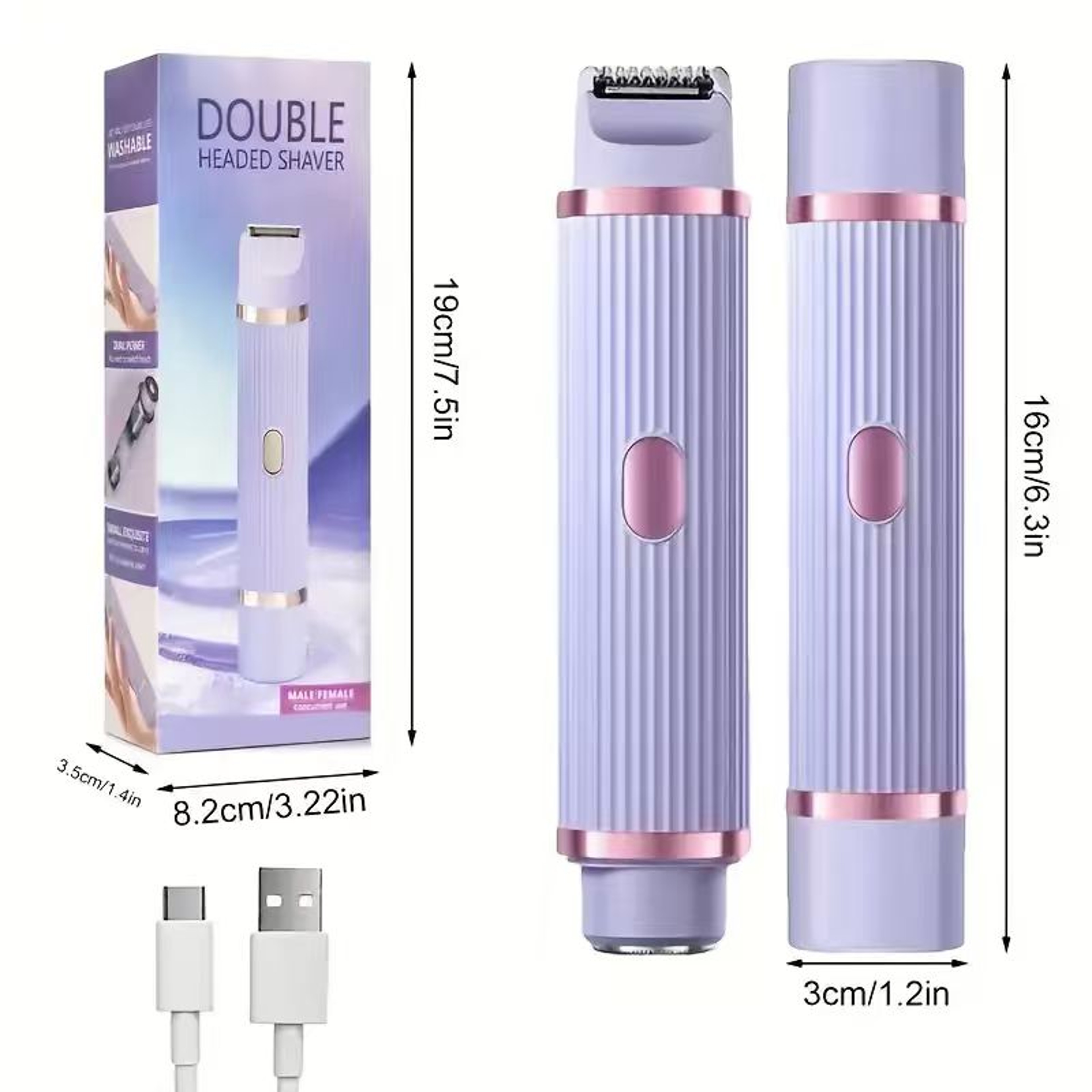 2-in-1 Womens Electric Shaver Trimmer, Portable Wet, Dry Hair Remover for Eyebrows, Face, Legs, Armpits – view 3