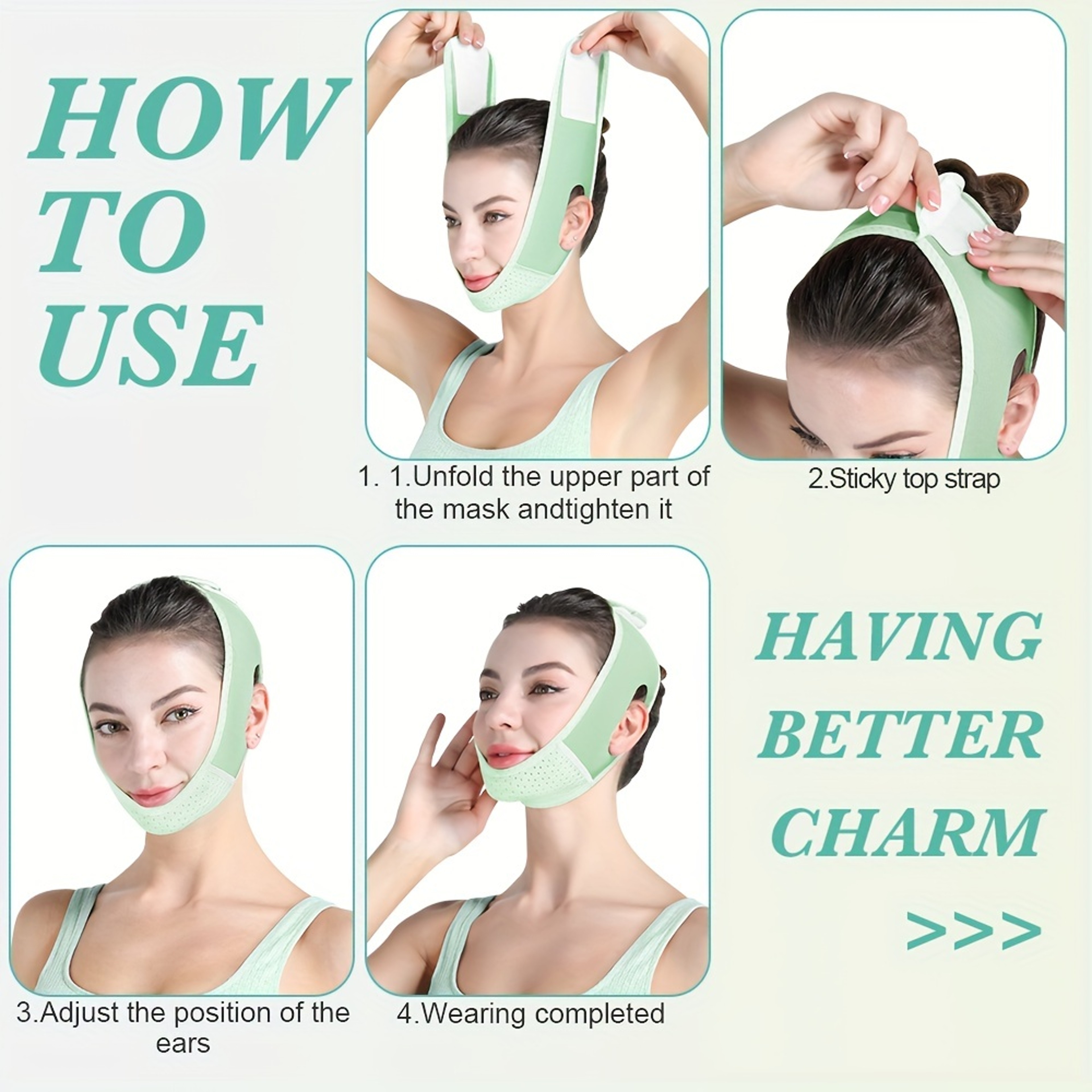 Reusable V Face Lift Bandage, Double Chin Reducer with Soft, Adjustable, Breathable Fabric for Anti-Sagging, Sleep – view 3
