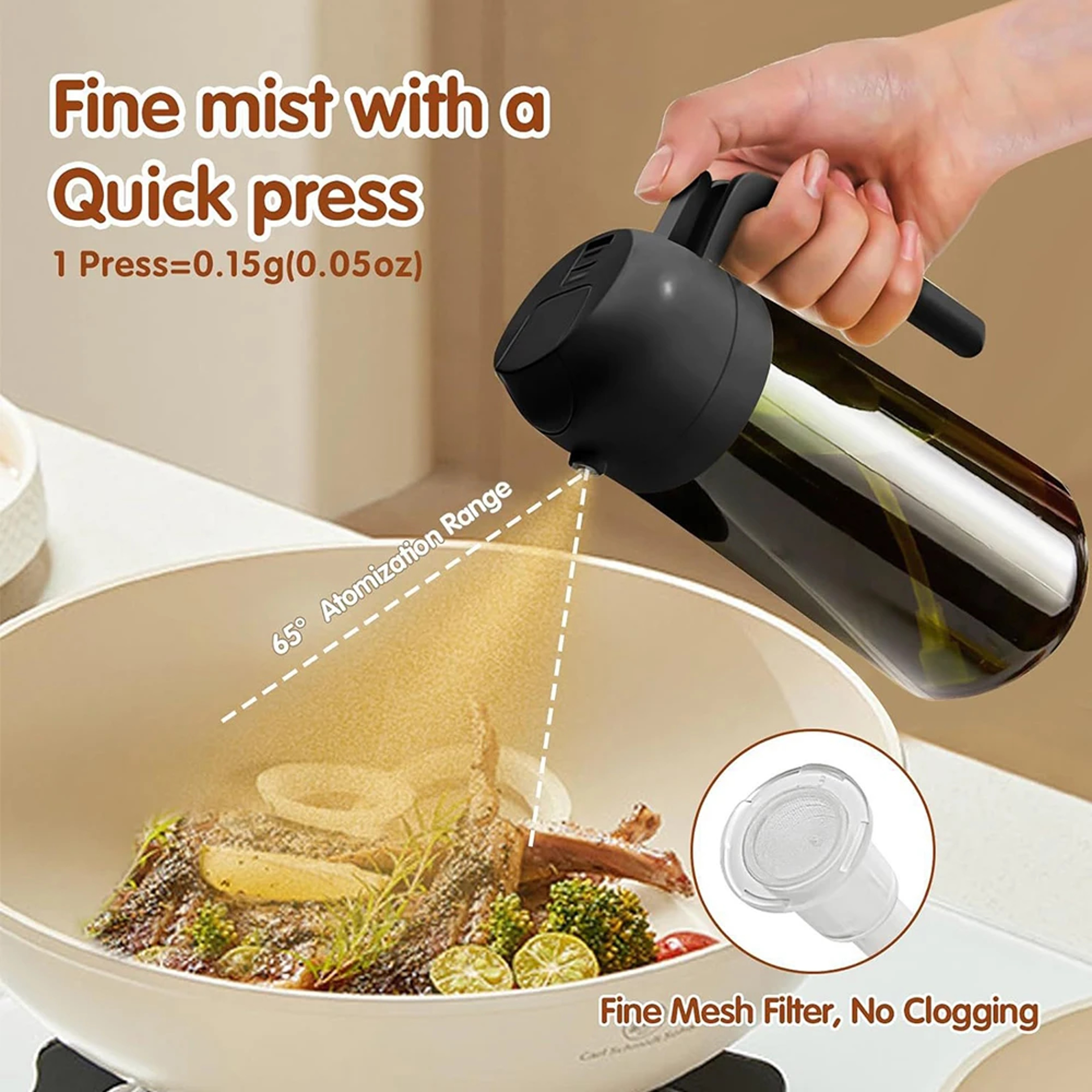 470ML Light-Blocking Dark Oil Sprayer for Cooking, 2-in-1 Olive Oil Dispenser & Mister Bottle in Dark Green Glass – view 3