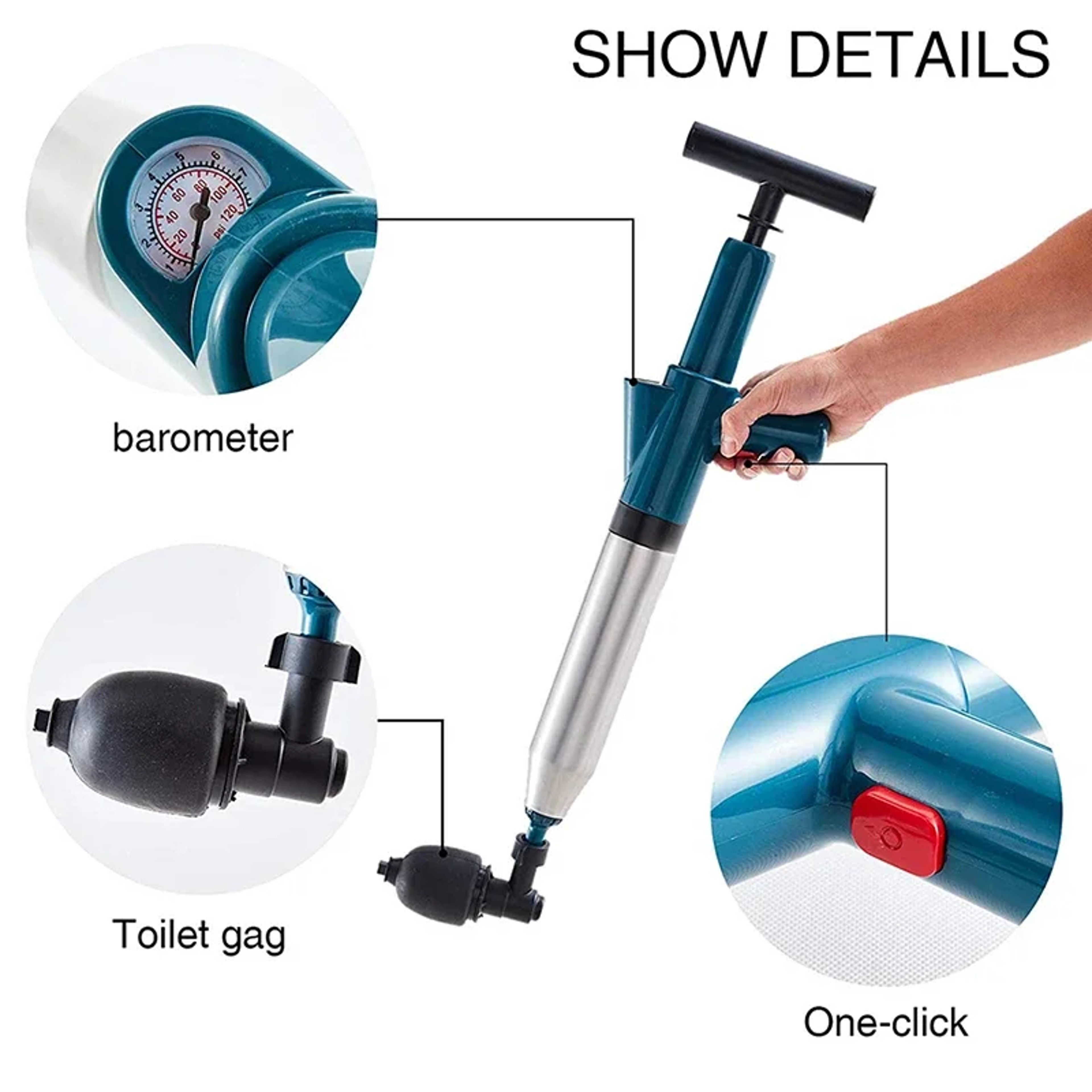 High Pressure Air Drain Blaster Clog Remover Toilet Plunger, Bathroom Kitchen Sink Cleaning Tools, Dredge Clogged Drains – view 4