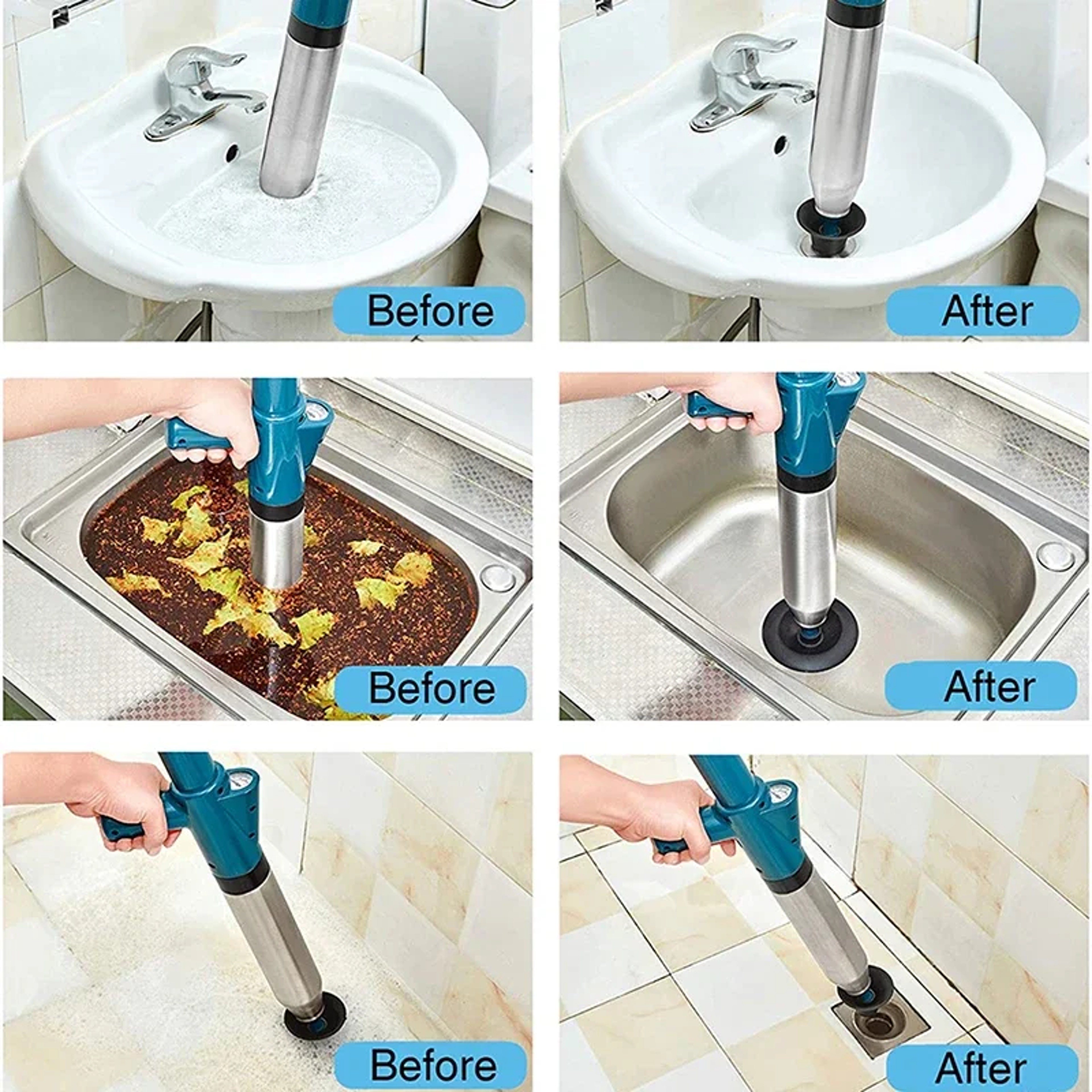 High Pressure Air Drain Blaster Clog Remover Toilet Plunger, Bathroom Kitchen Sink Cleaning Tools, Dredge Clogged Drains – view 6