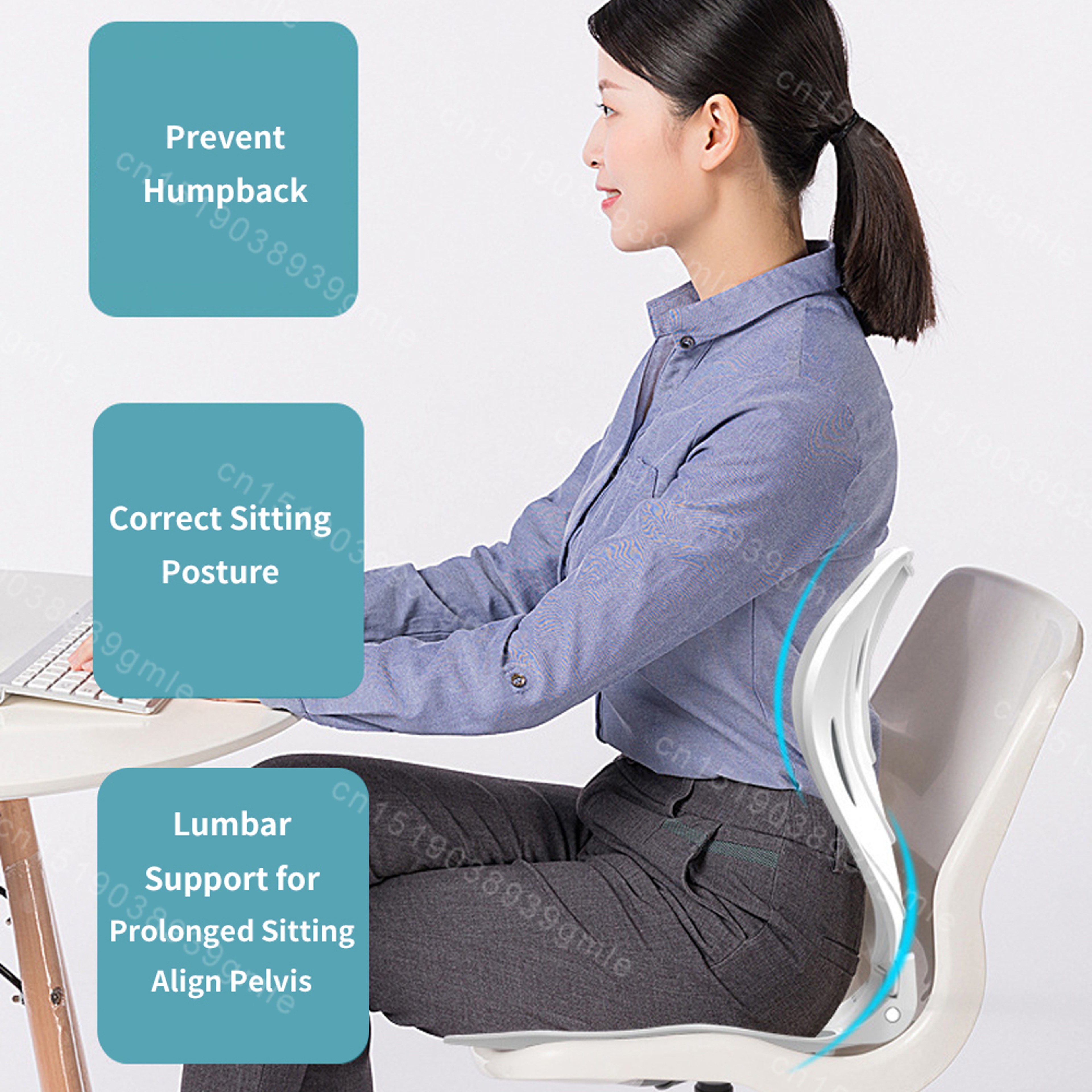 Ergonomic Chair Waist Back Support Cushion, Foldable Portable Posture Corrector for Office Chairs and Car Seats – view 3