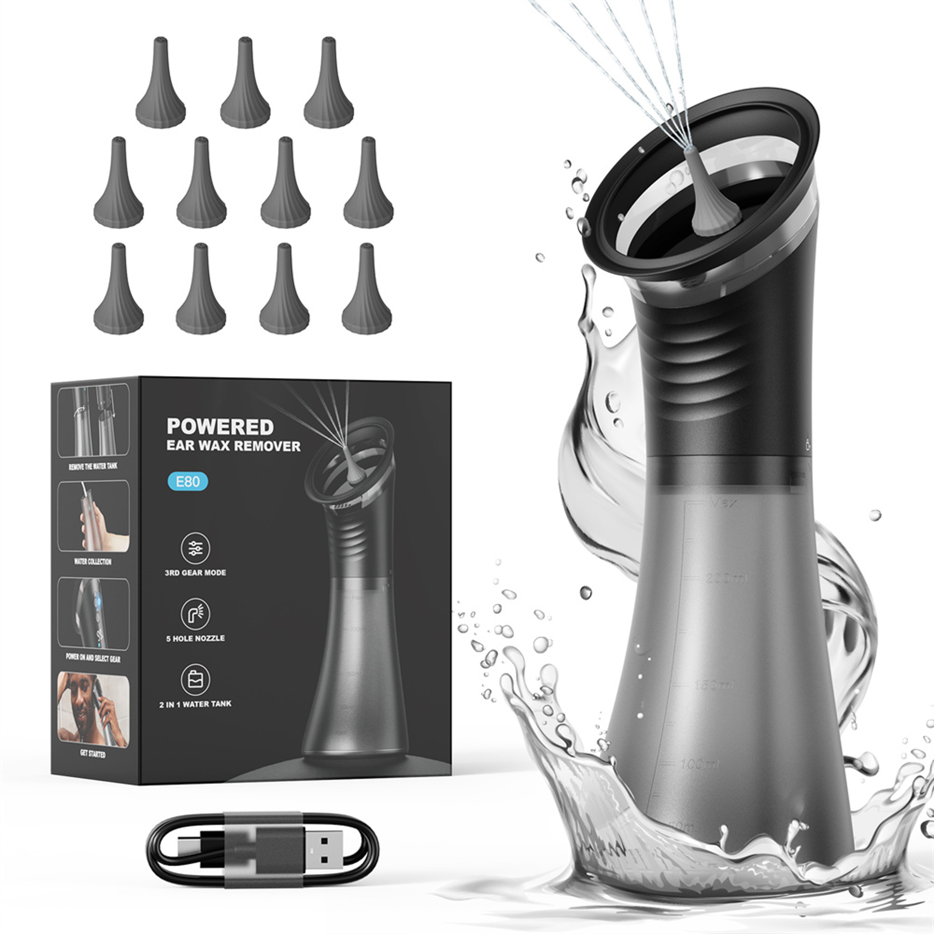 Professional Electric Ear Wax Removal System, Water Powered Irrigation Flusher with 3 Pressure Settings for Saf – view 7