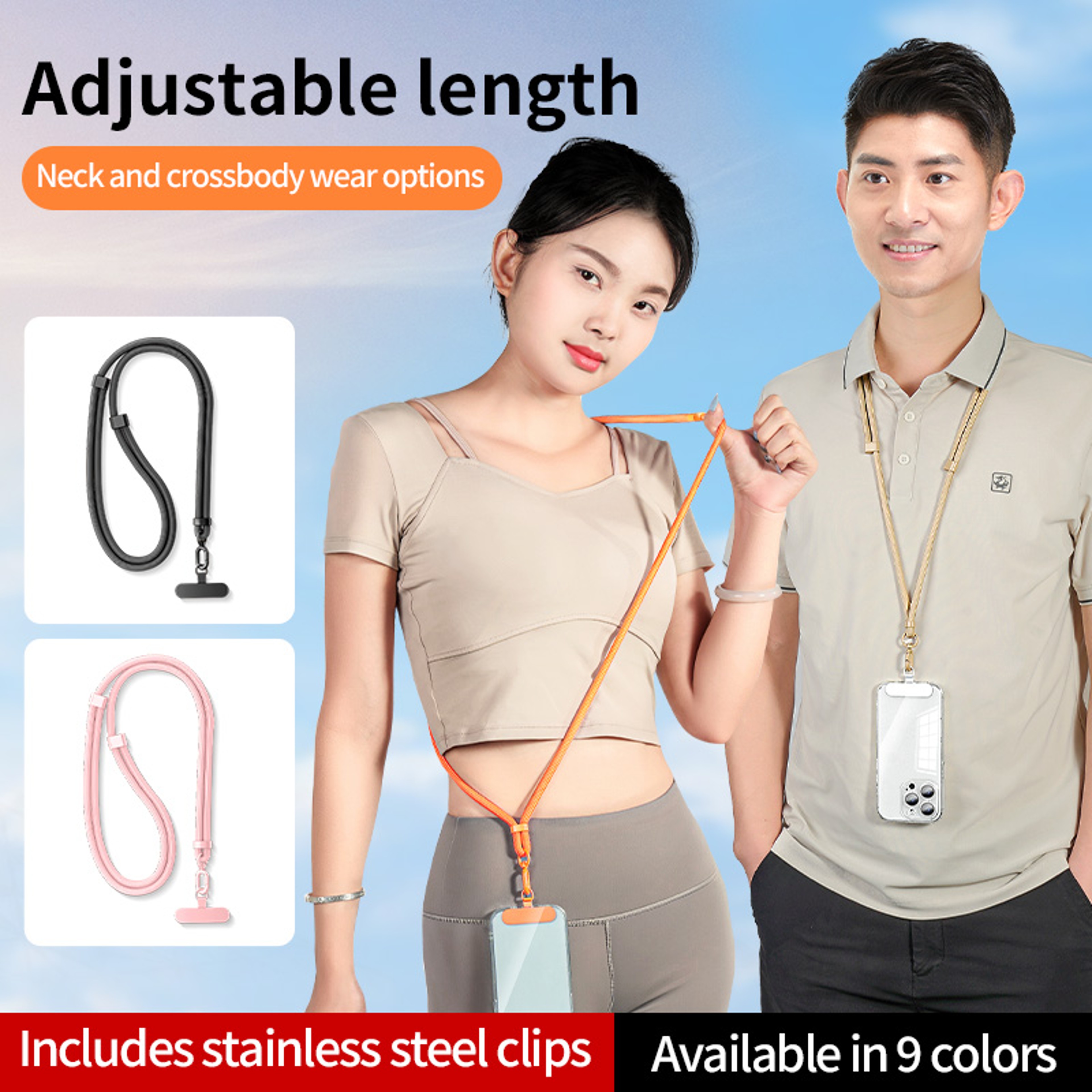 Adjustable Phone Lanyard Neck Cord, Universal Detachable Crossbody Strap with Card Clip for Mobile Phone Case, Outdoor – view 1