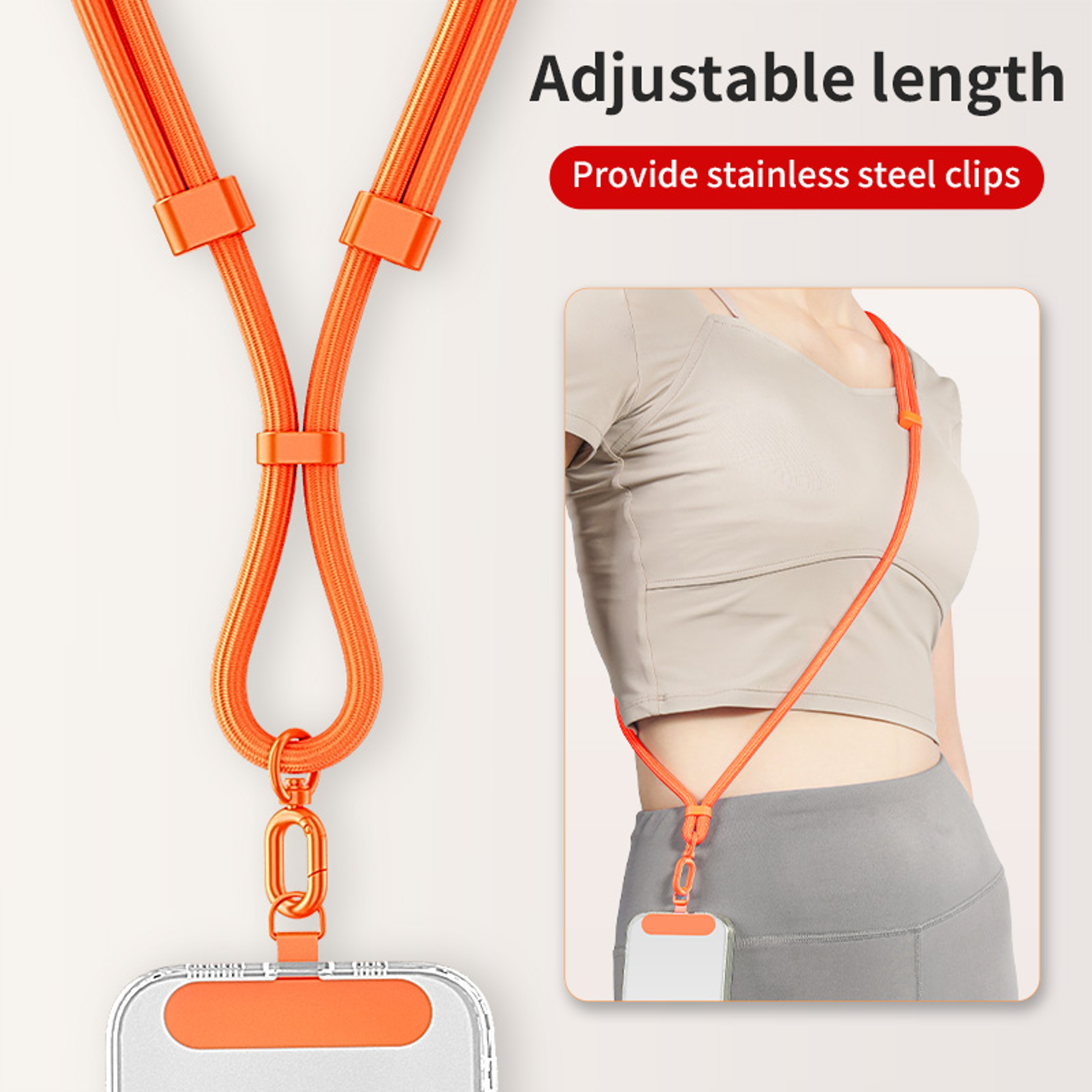 Adjustable Phone Lanyard Neck Cord, Universal Detachable Crossbody Strap with Card Clip for Mobile Phone Case, Outdoor – view 2