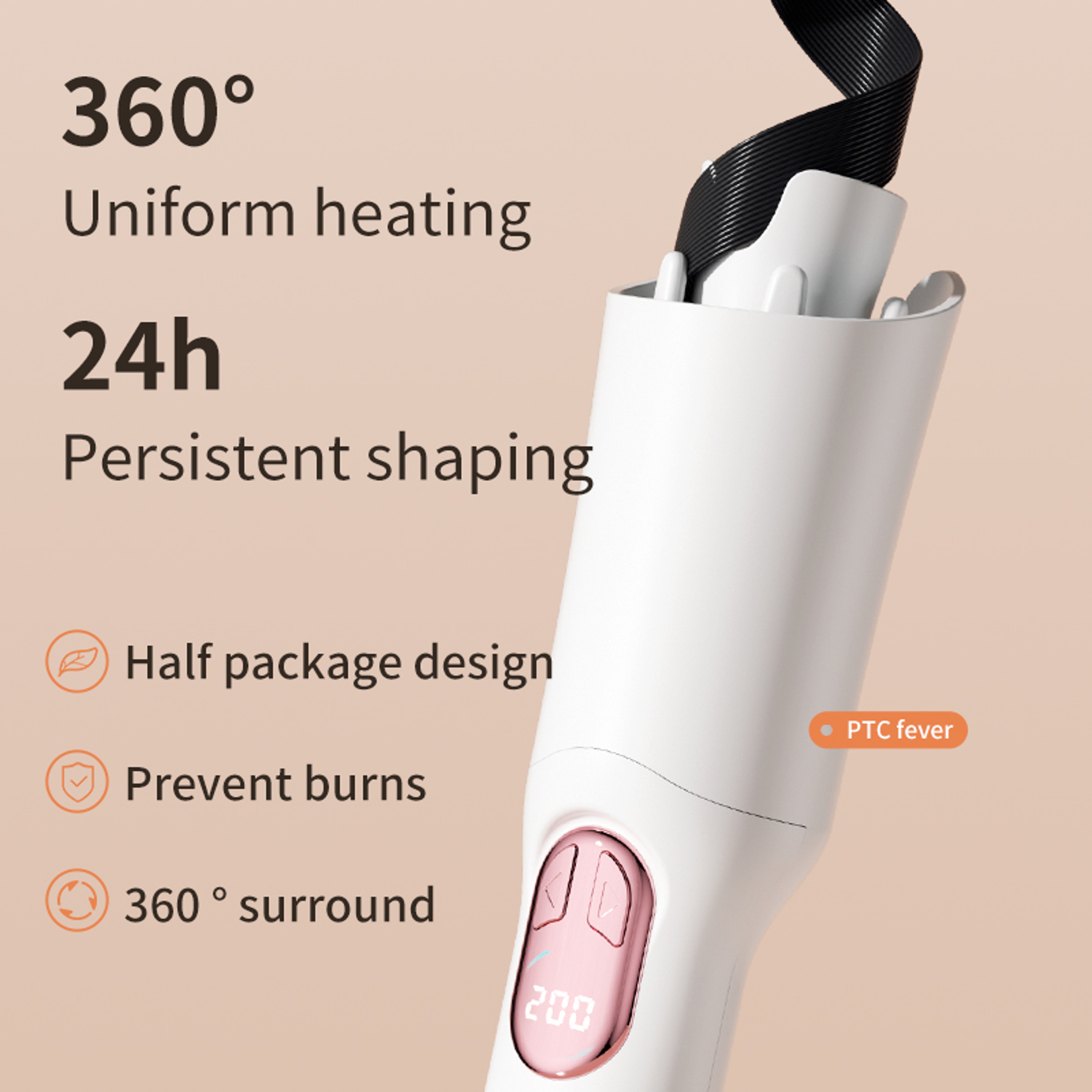 Automatic Hair Curler with 28mm Barrel, Negative Ions, Electric Ceramic Curling Stick for Rotating Curl Waves, – view 2