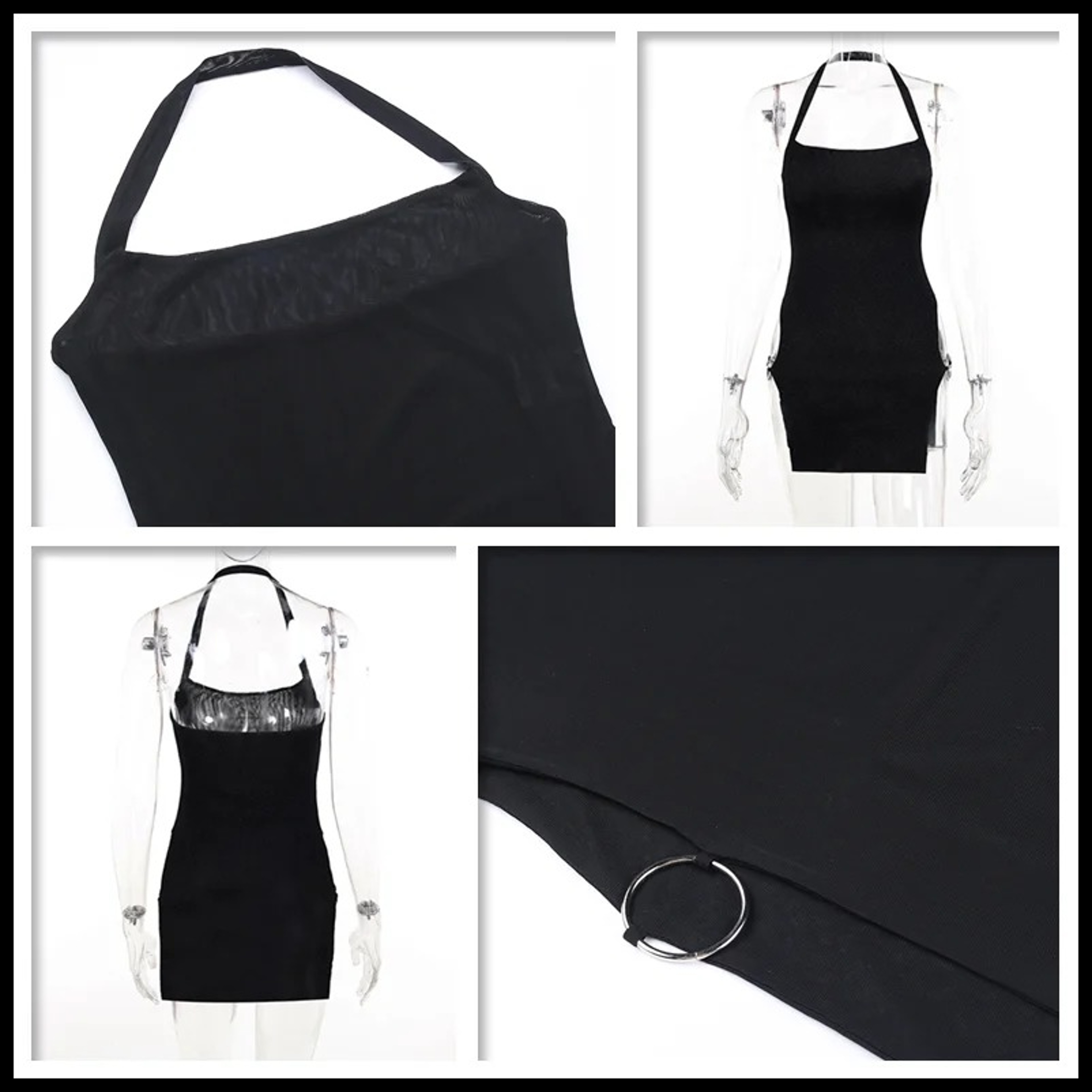 Black Halter Slit Dress for Women Slim Fit Wrap Hip Summer Holiday Outfit – view 4
