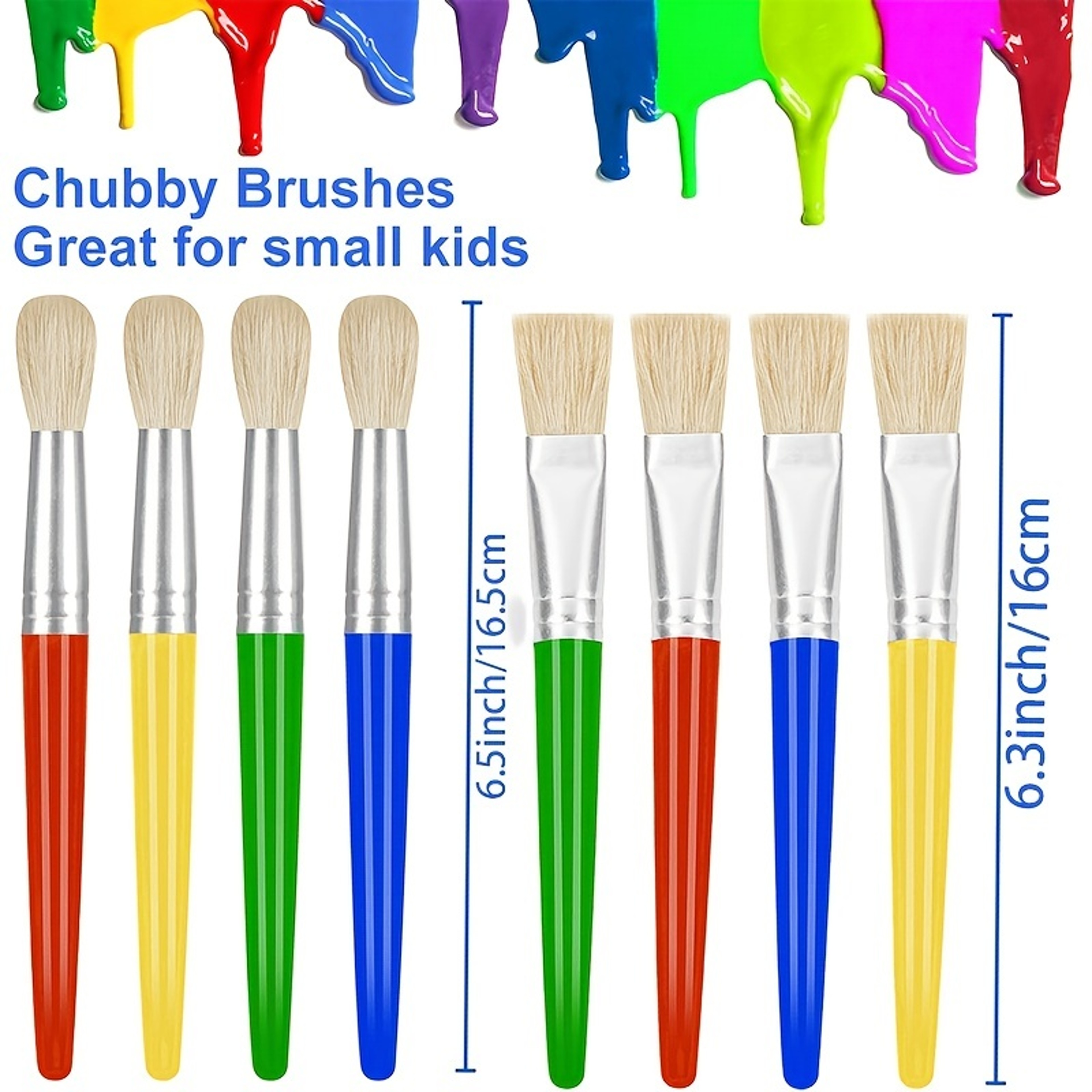 8 Pcs Big Washable Paint Brushes for Kids, Chubby Toddler Brushes, Easy to Clean, Grip Round and Flat Preschool – view 2