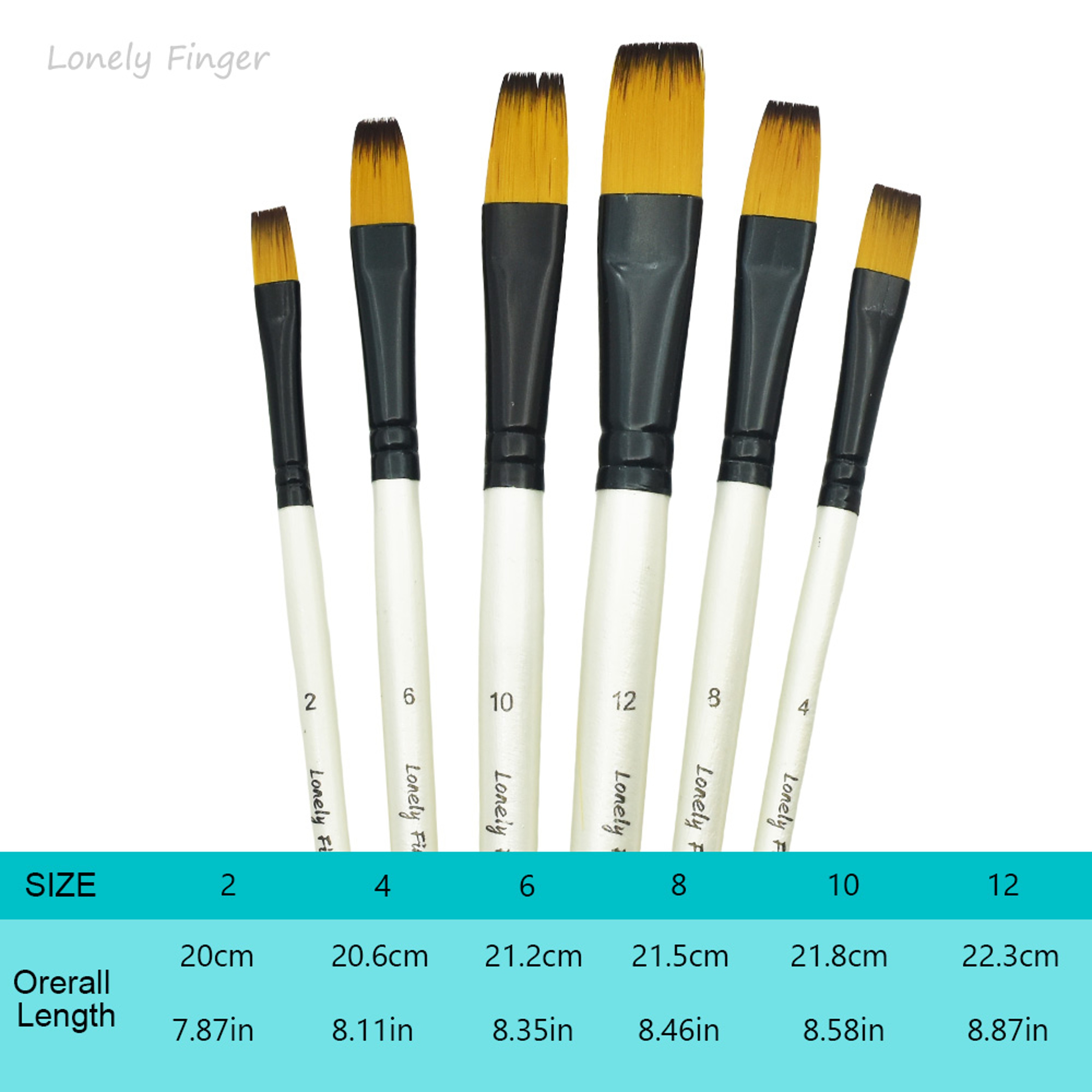 6pcs Art Paint Brush Set, White Handle Flat Brush, Easy Control, Perfect for Watercolor, Oil and Acrylic Painting – view 2