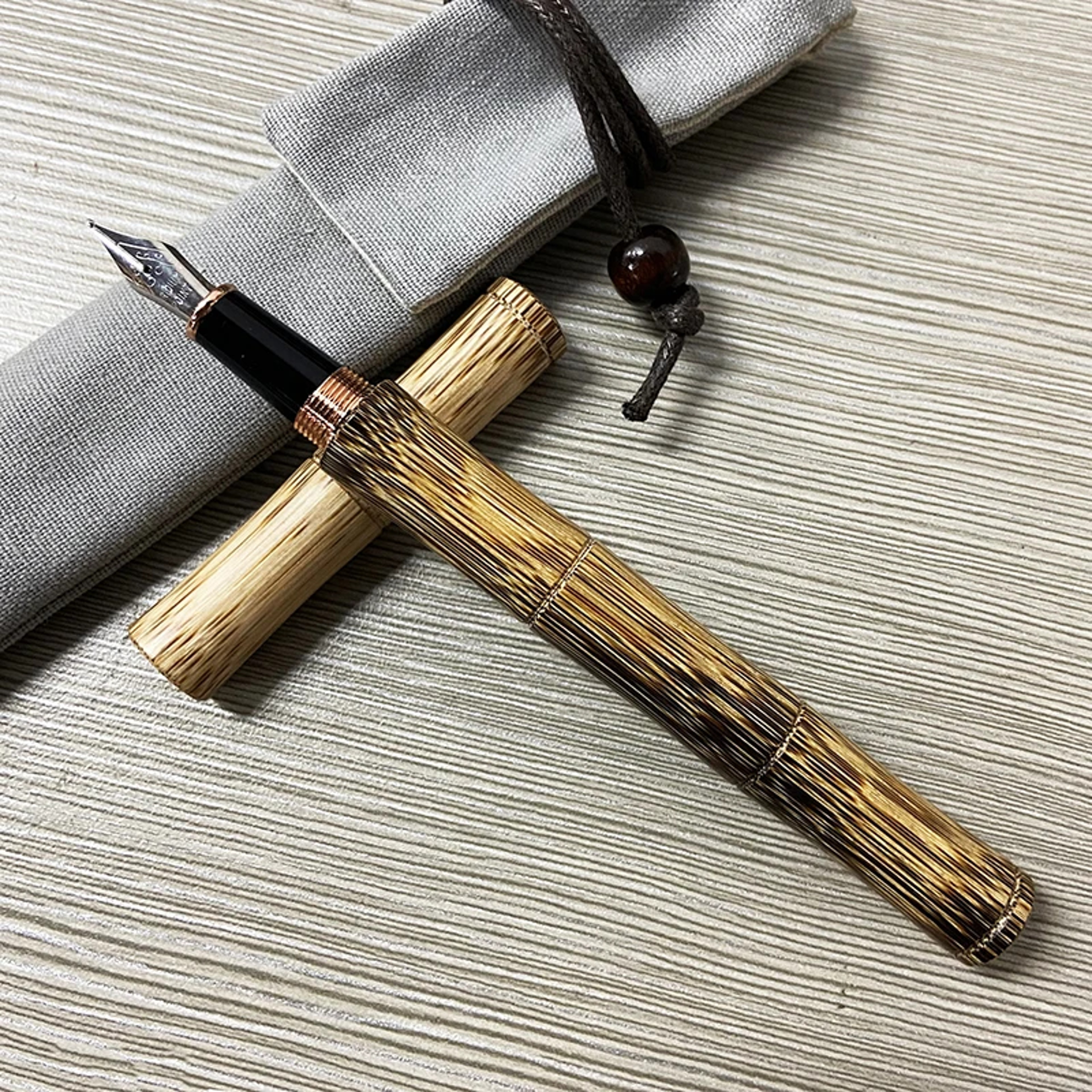 Handmade Natural Bamboo Wood Fountain Pen 0.5mm Fine Tip Beautiful Golden Stripes Perfect Business Office Gift – view 4
