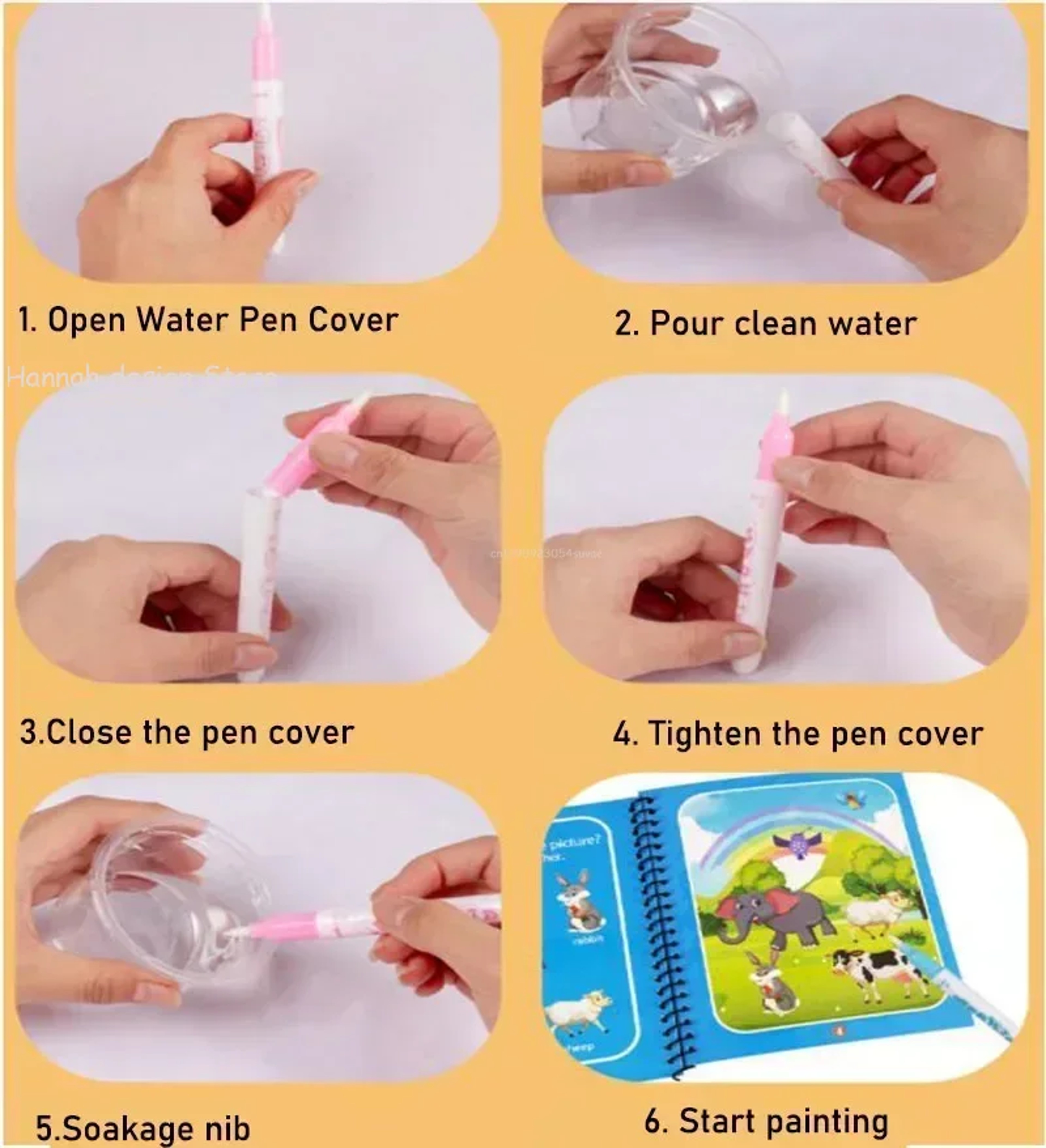 Reusable Magic Water Coloring Book for Kids DIY Sensory Drawing Toys with Water Pen, Mess Free Toddler Painting Activity – view 6