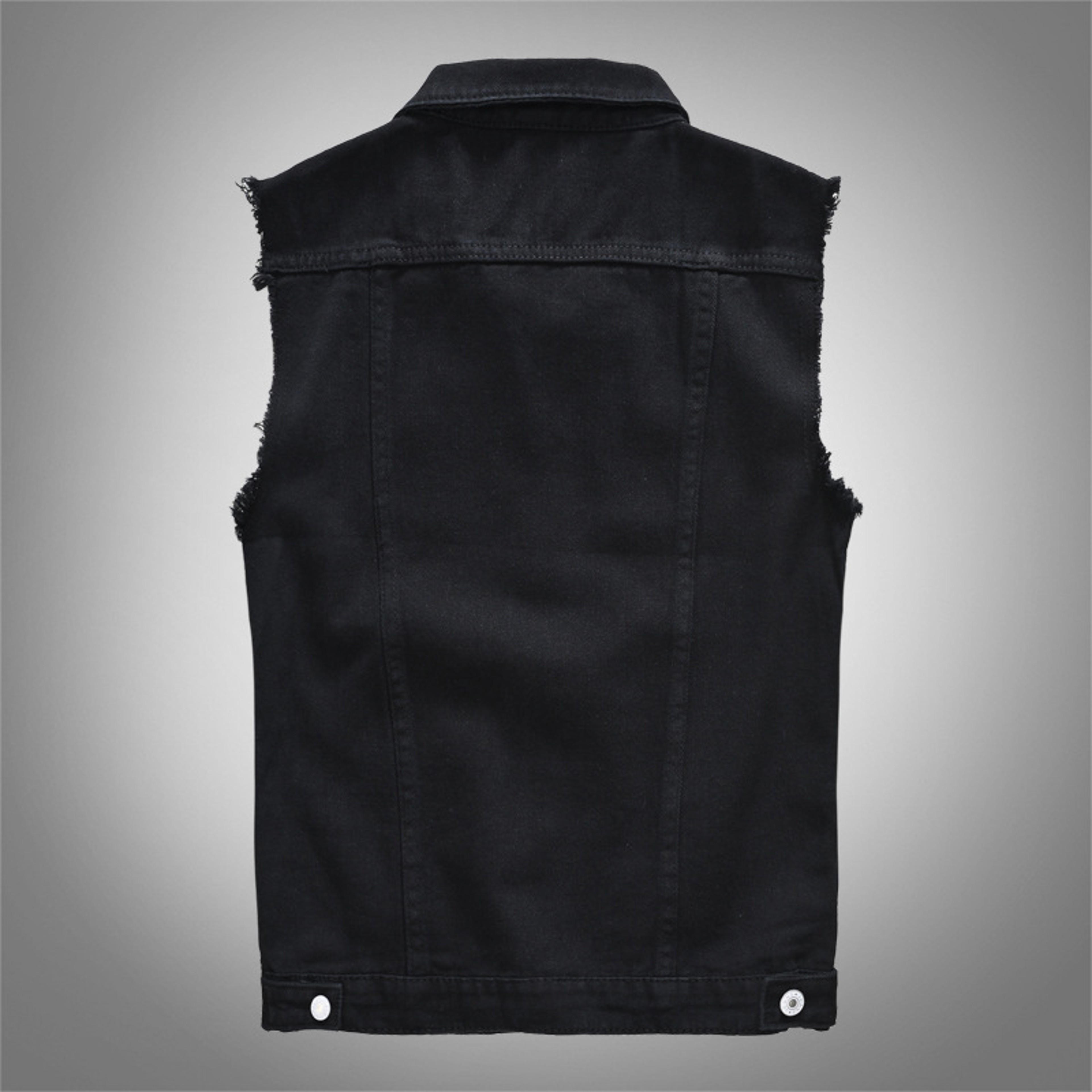 Mens Black Jean Vest Slim Fit Denim Waistcoat Fringe Sleeveless Tank Top 1