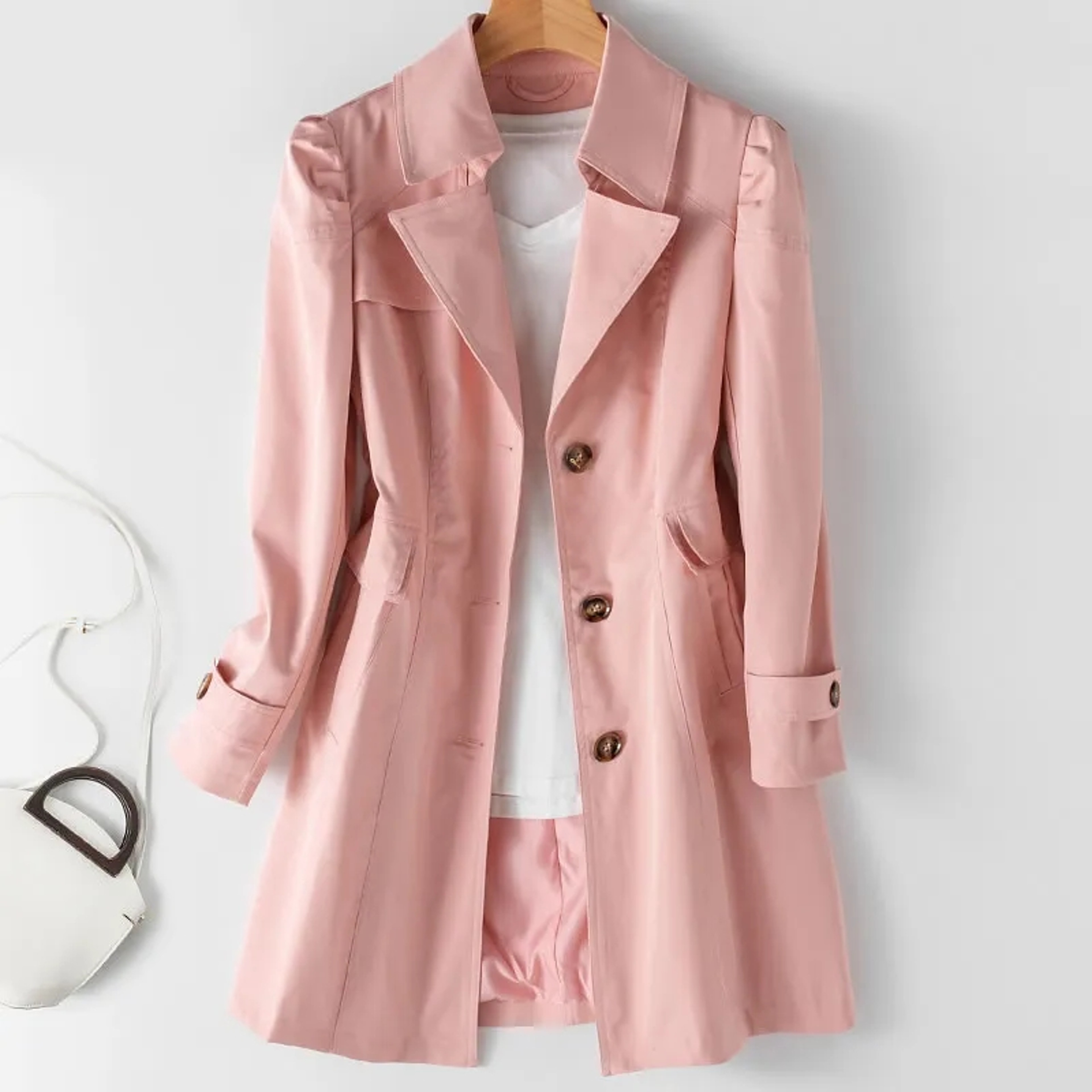 Elegant Korean Trench Coat for Women, New Double Breasted Overcoat, Mid Long Windbreaker Outerwear for Spring, Autumn – view 1
