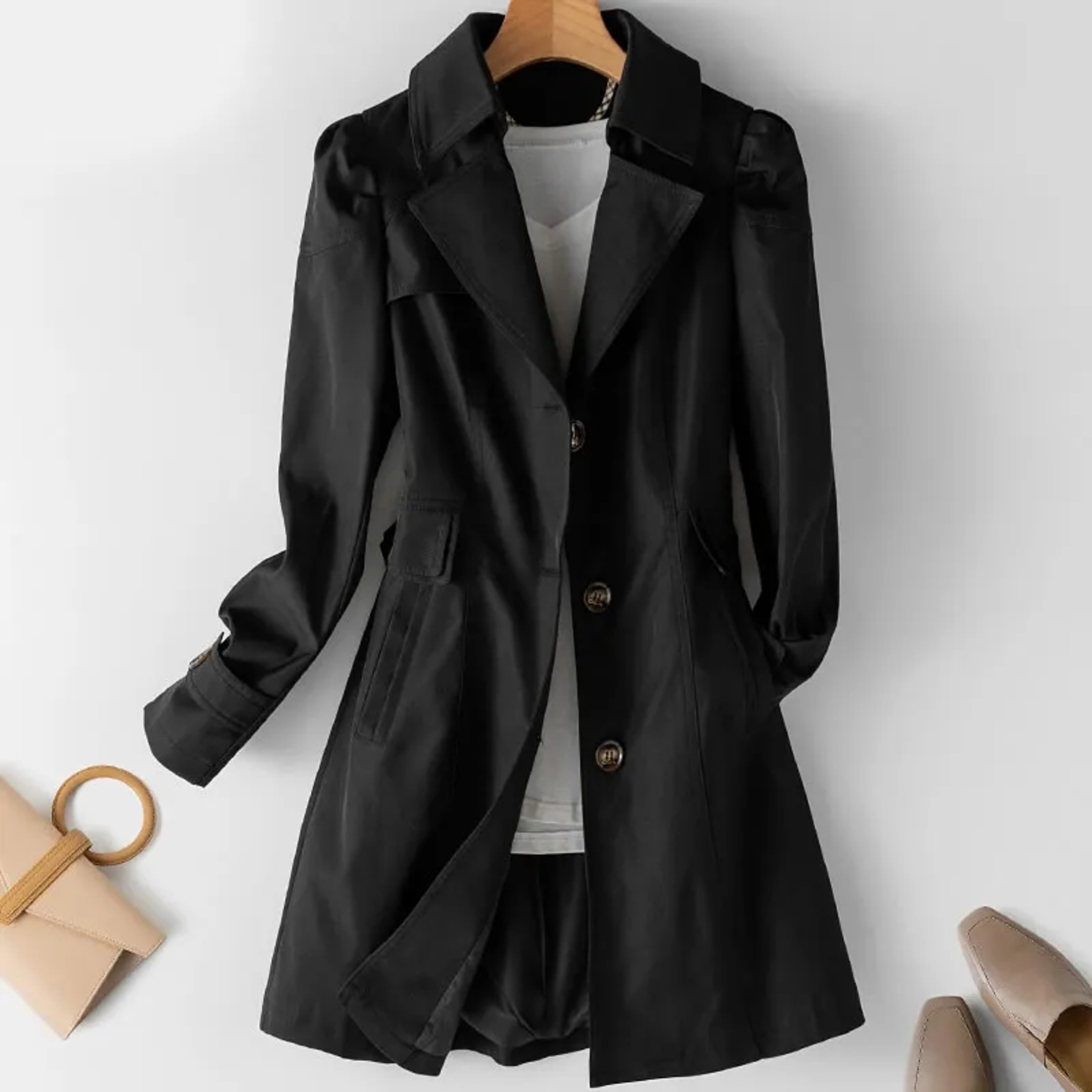 Elegant Korean Trench Coat for Women, New Double Breasted Overcoat, Mid Long Windbreaker Outerwear for Spring, Autumn – view 6