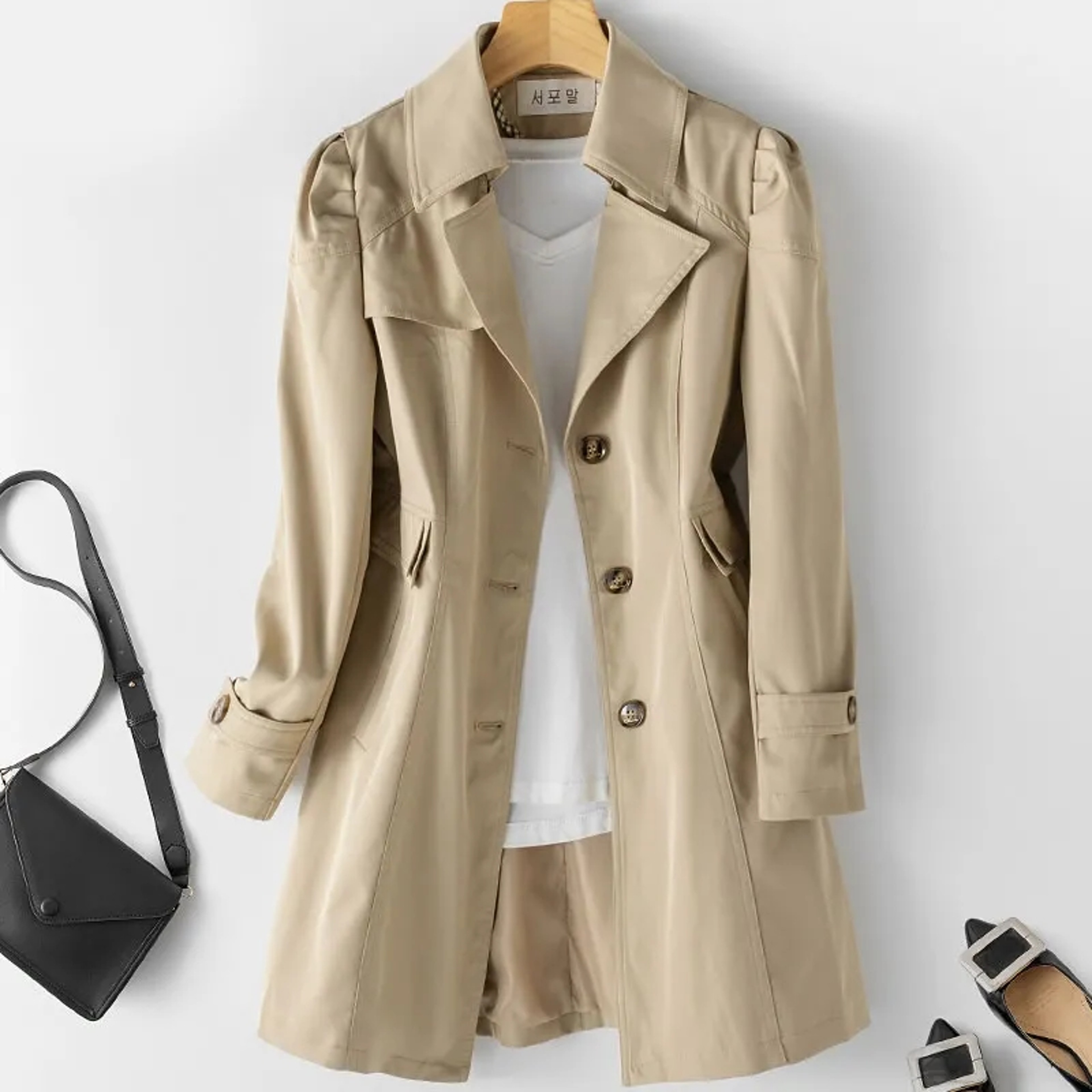 Elegant Korean Trench Coat for Women, New Double Breasted Overcoat, Mid Long Windbreaker Outerwear for Spring, Autumn – view 7
