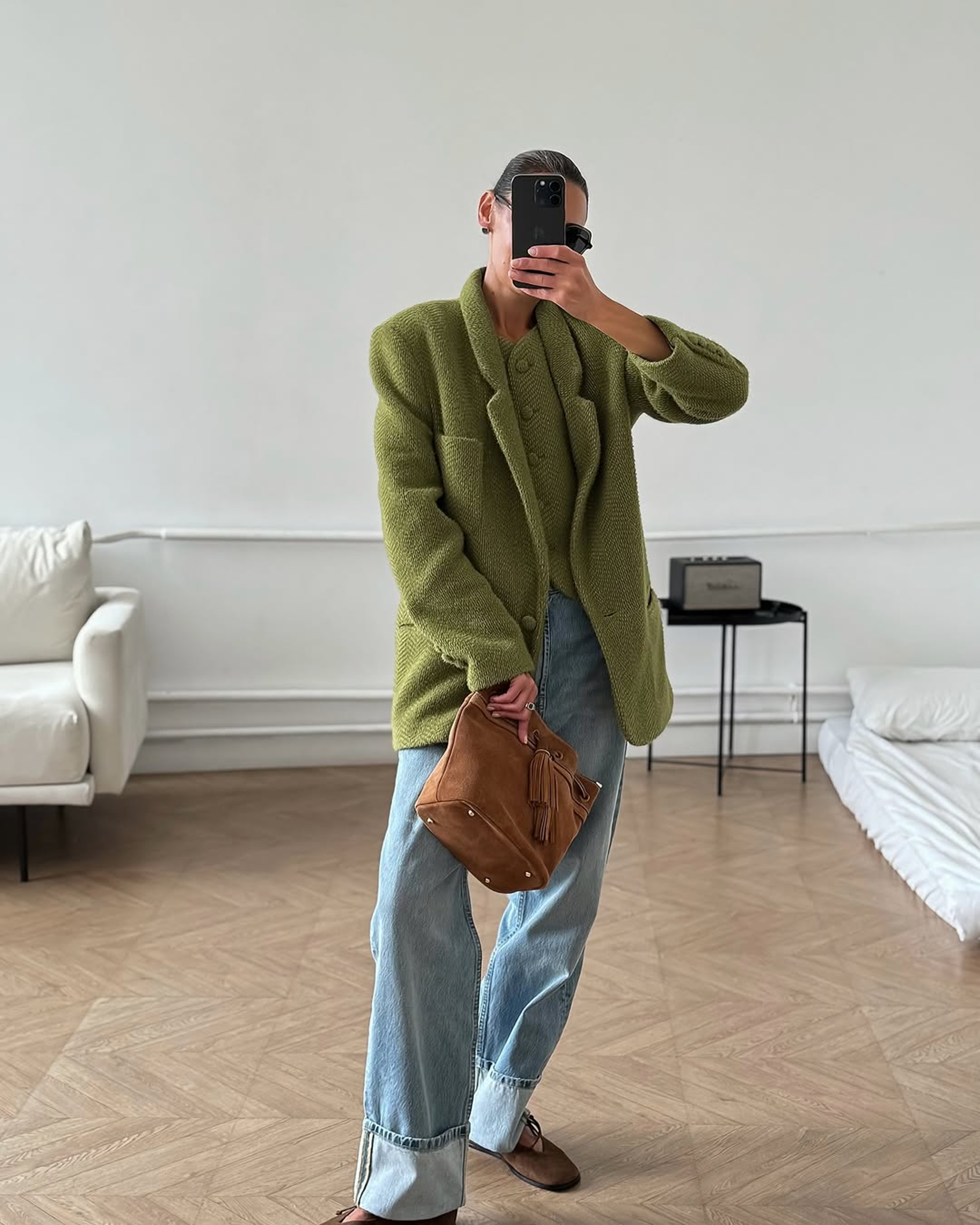 Fashionable Green Woolen Coat for Women, Chic Collar, Single Button Jacket, Solid Color Highstreet Outerwear, Autum – view 7
