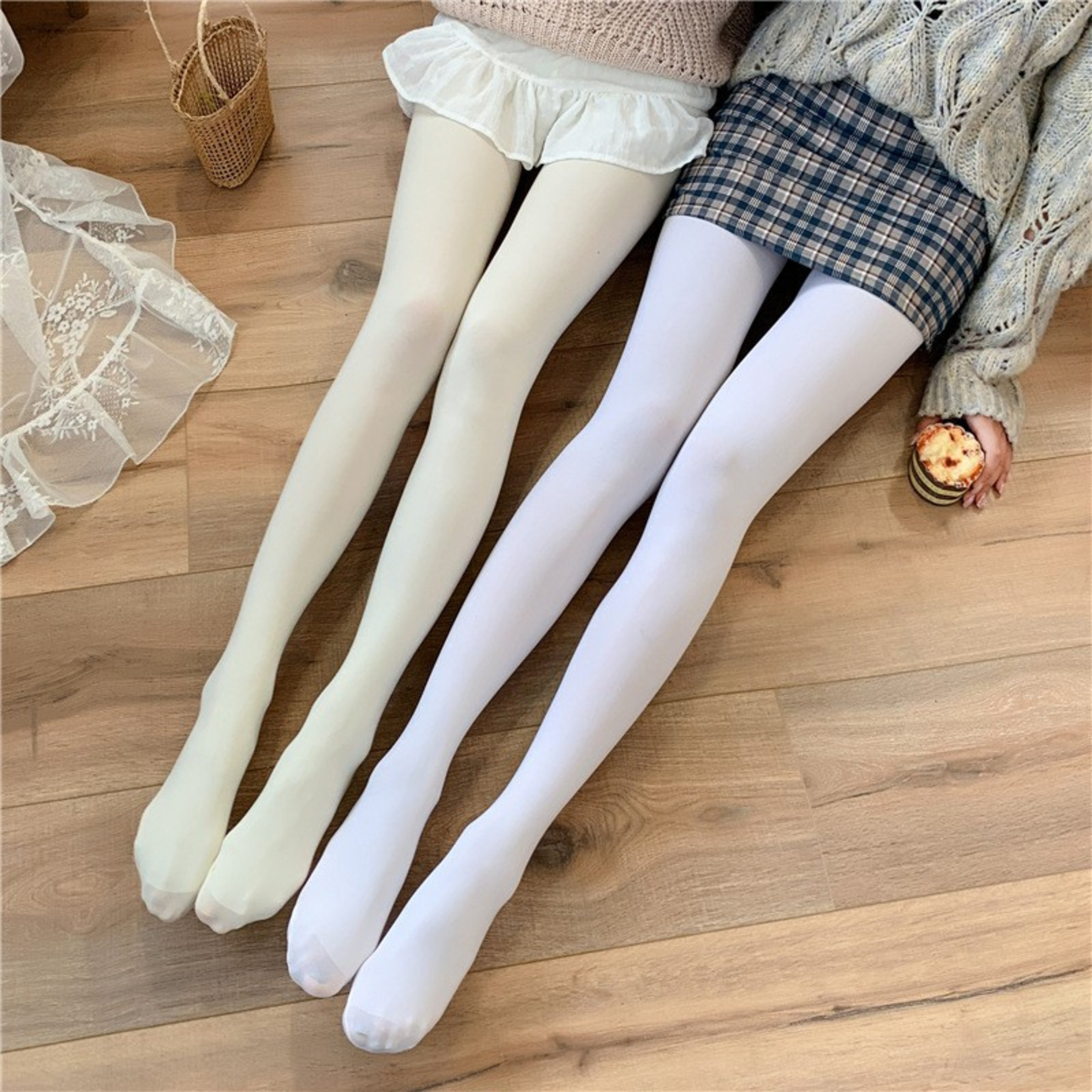 Velvet Winter Tights for Women, Opaque Black Pantyhose, Girls White Dance Tights, Lolita Stockings – view 1