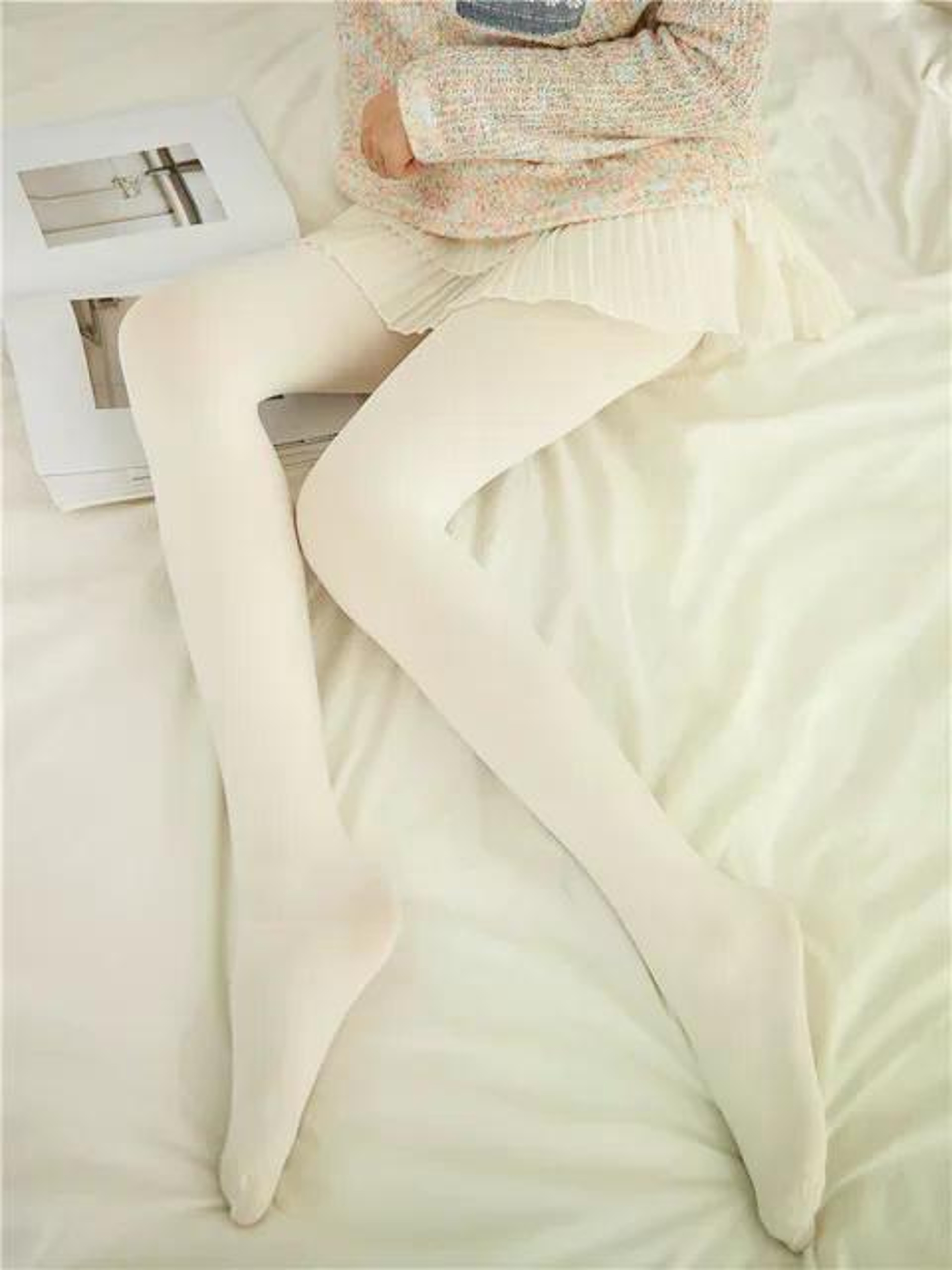 Velvet Winter Tights for Women, Opaque Black Pantyhose, Girls White Dance Tights, Lolita Stockings – view 9