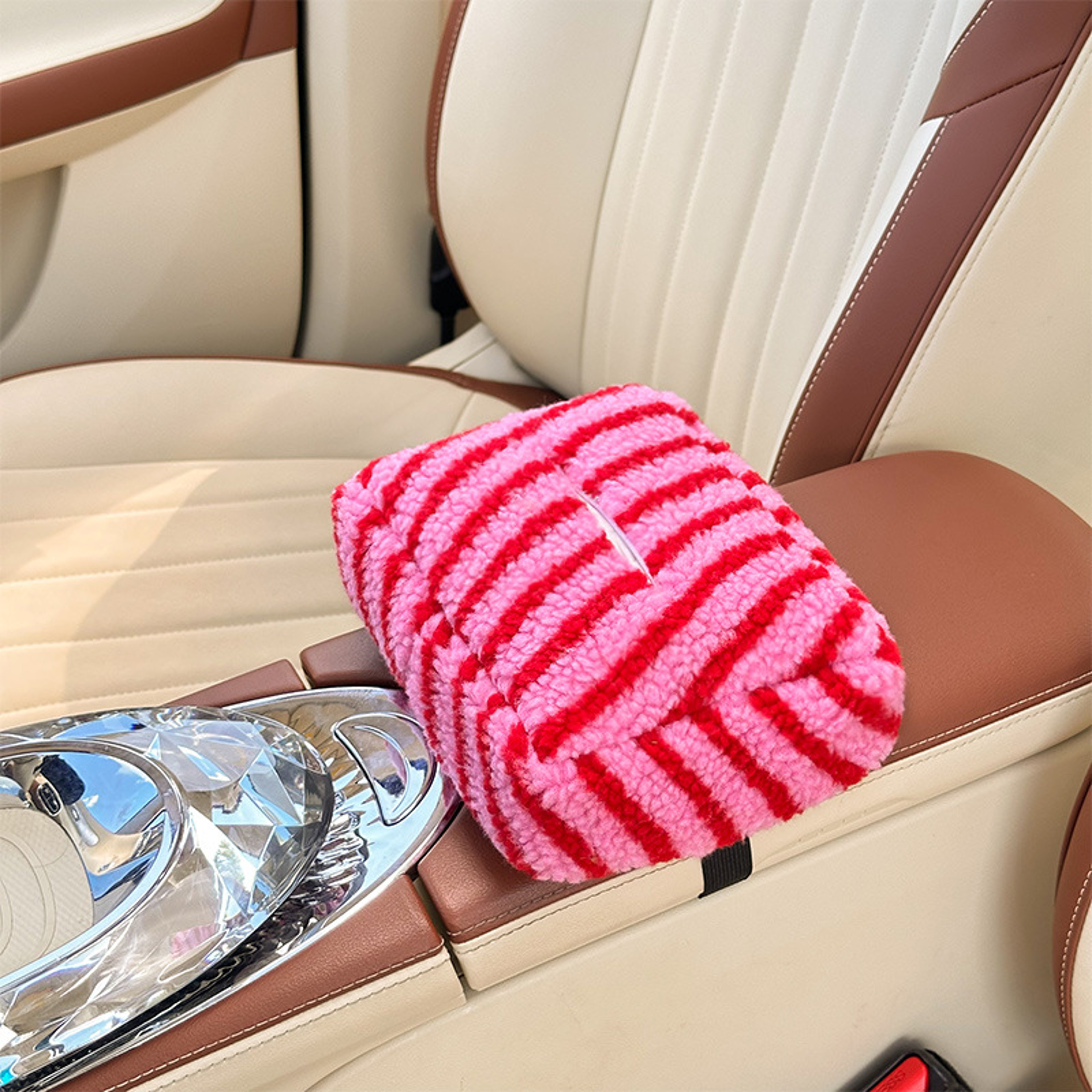 Upgrade Your Car Interior, High End Plush Car Tissue Box, Striped Hanging Paper Box, New Car Accessory – view 7