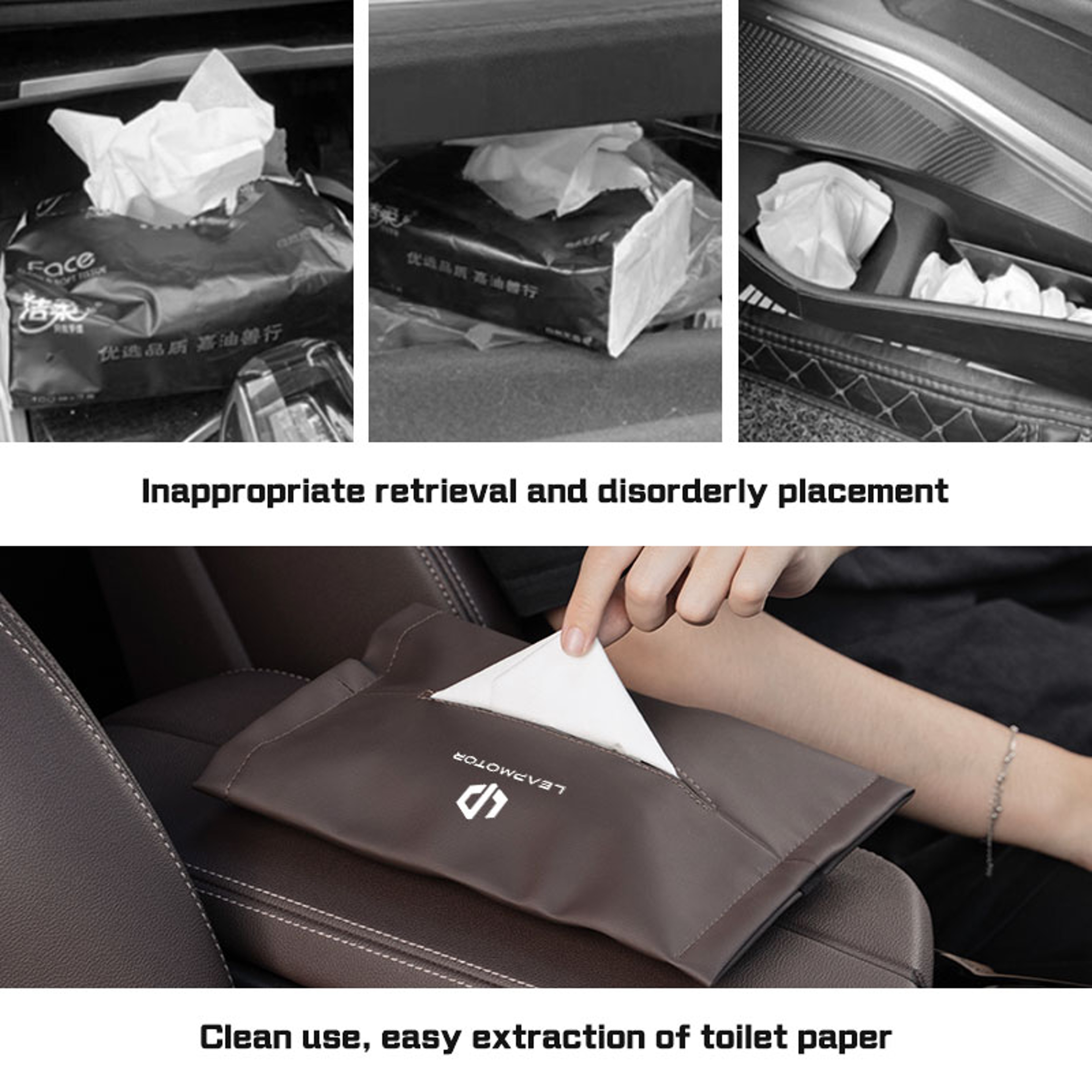Leather Auto Seat Back Organizer, Leap Motor Visor Box, Car Tissue Holder, Napkin Storage Accessory – view 3