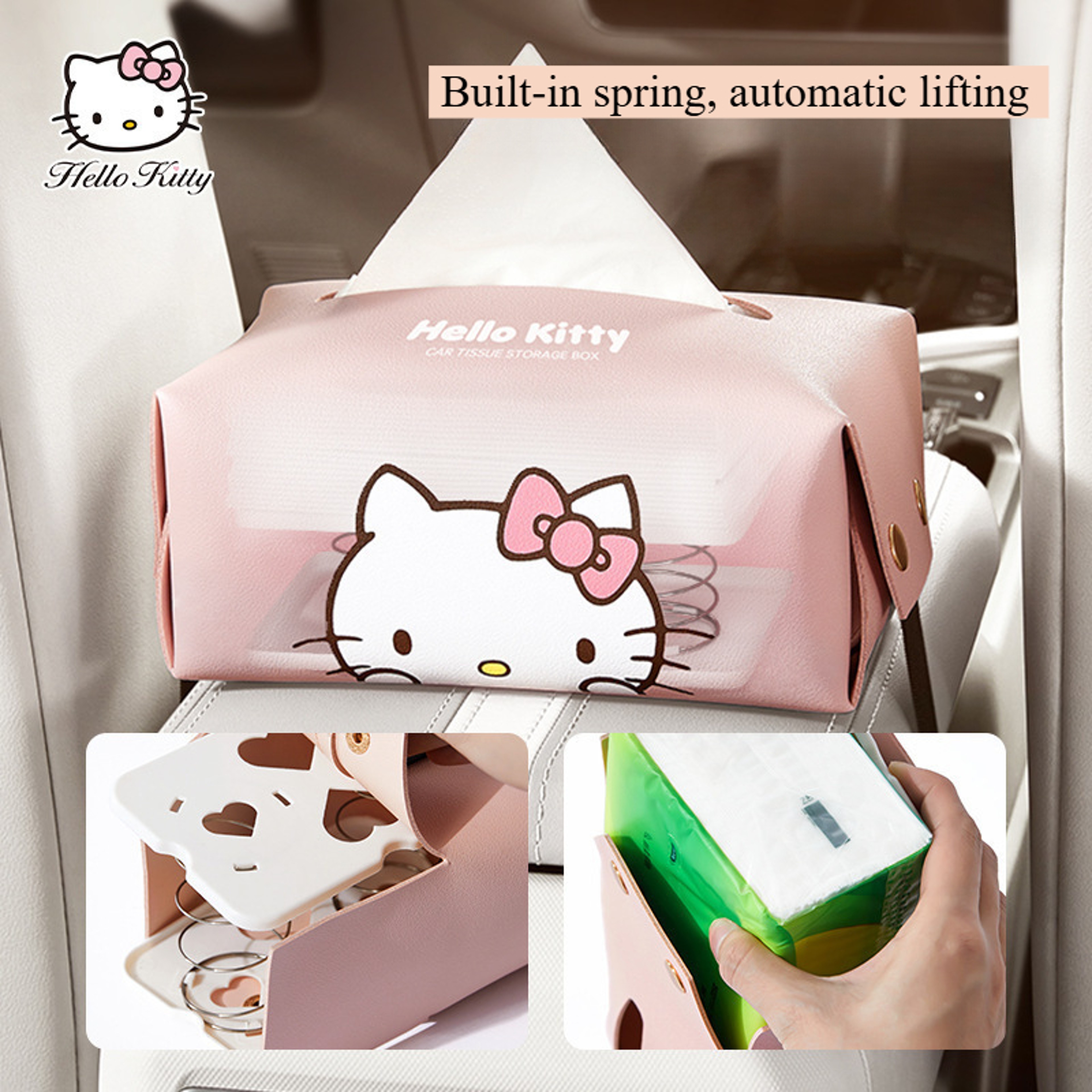 Hello Kitty Car Tissue Box, Sanrio Car Accessories, Universal Center Console Armrest Napkin Holder, Cute Car Decoration – view 3