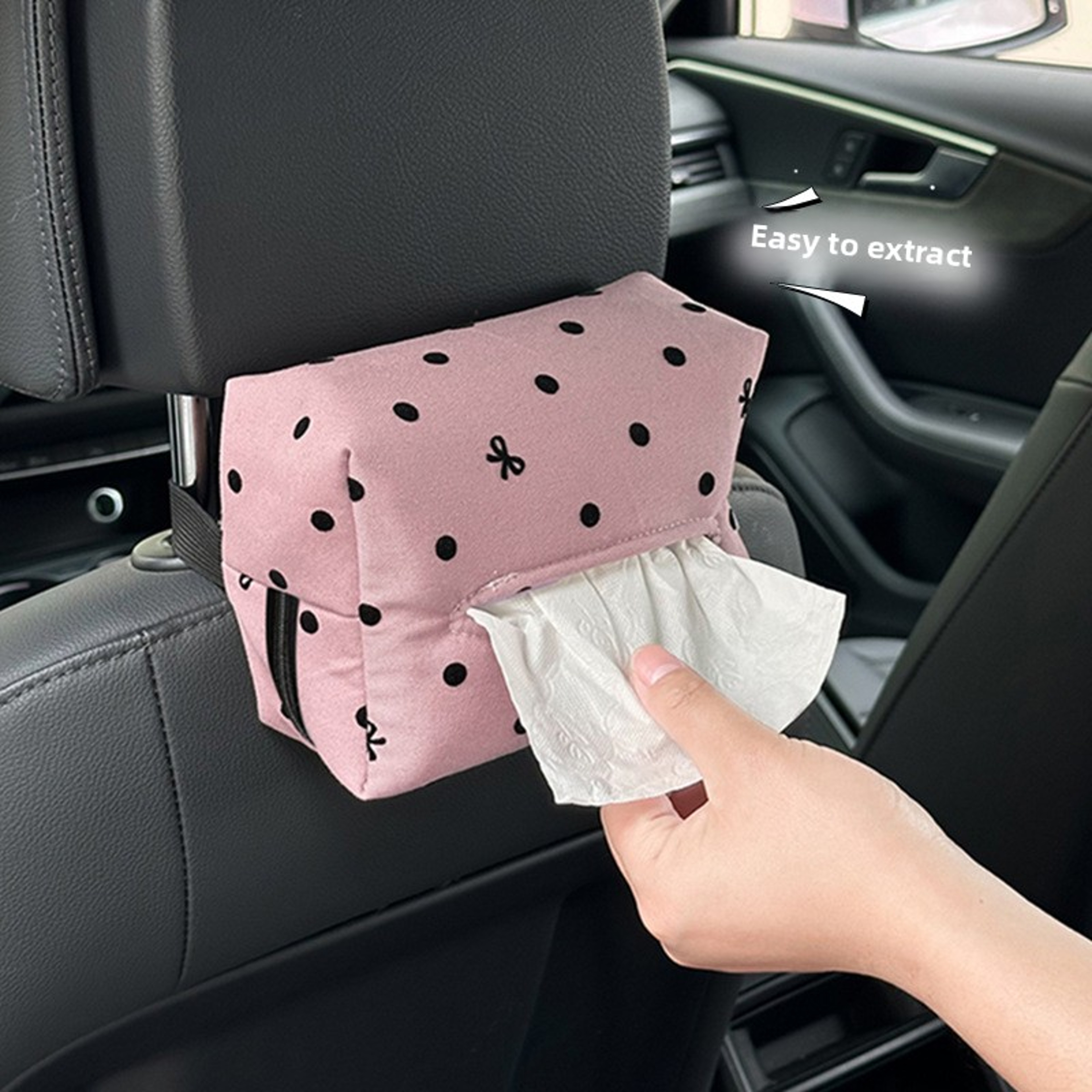 Fashionable Car Tissue Box, Creative Hanging Design, Polka Dot and Bow Tie Pattern, Multi Functional In Car Tissue Paper – view 2