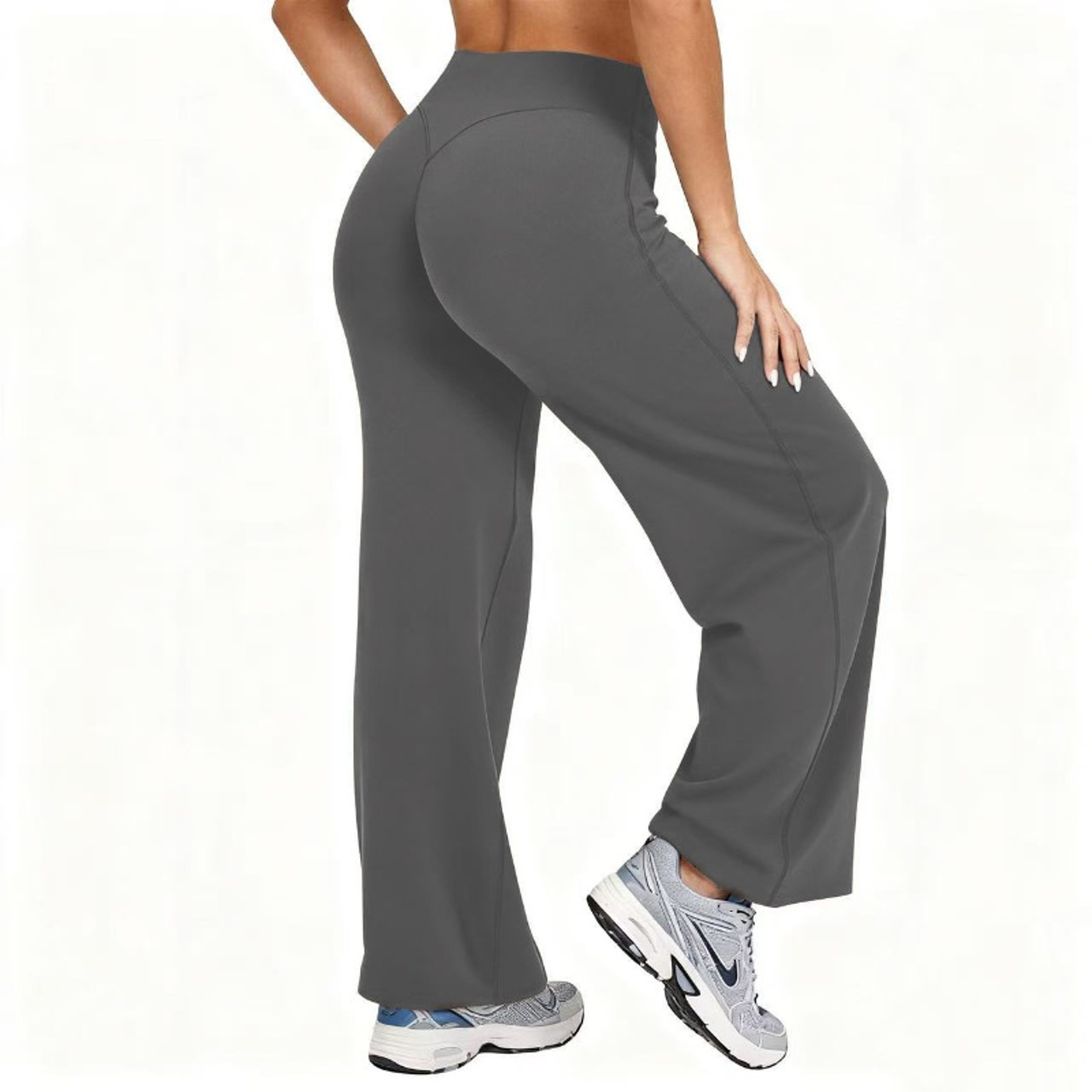 Plus Size Yoga Pants, High Waist Wide Leg, Naked Feel Stretchy Leggings, Solid Color Pilates Run Sport Straight Leg Pant – view 11