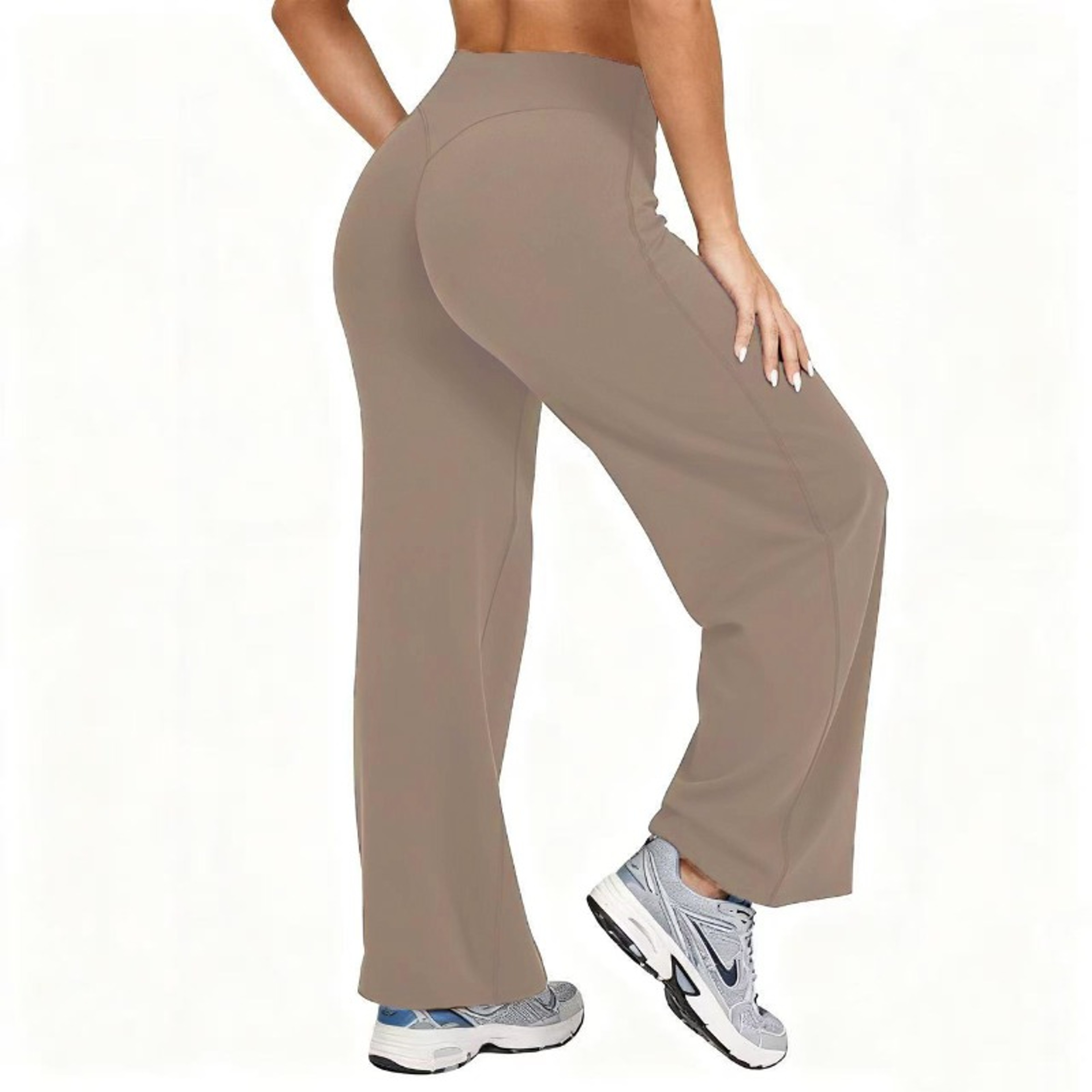 Plus Size Yoga Pants, High Waist Wide Leg, Naked Feel Stretchy Leggings, Solid Color Pilates Run Sport Straight Leg Pant – view 8