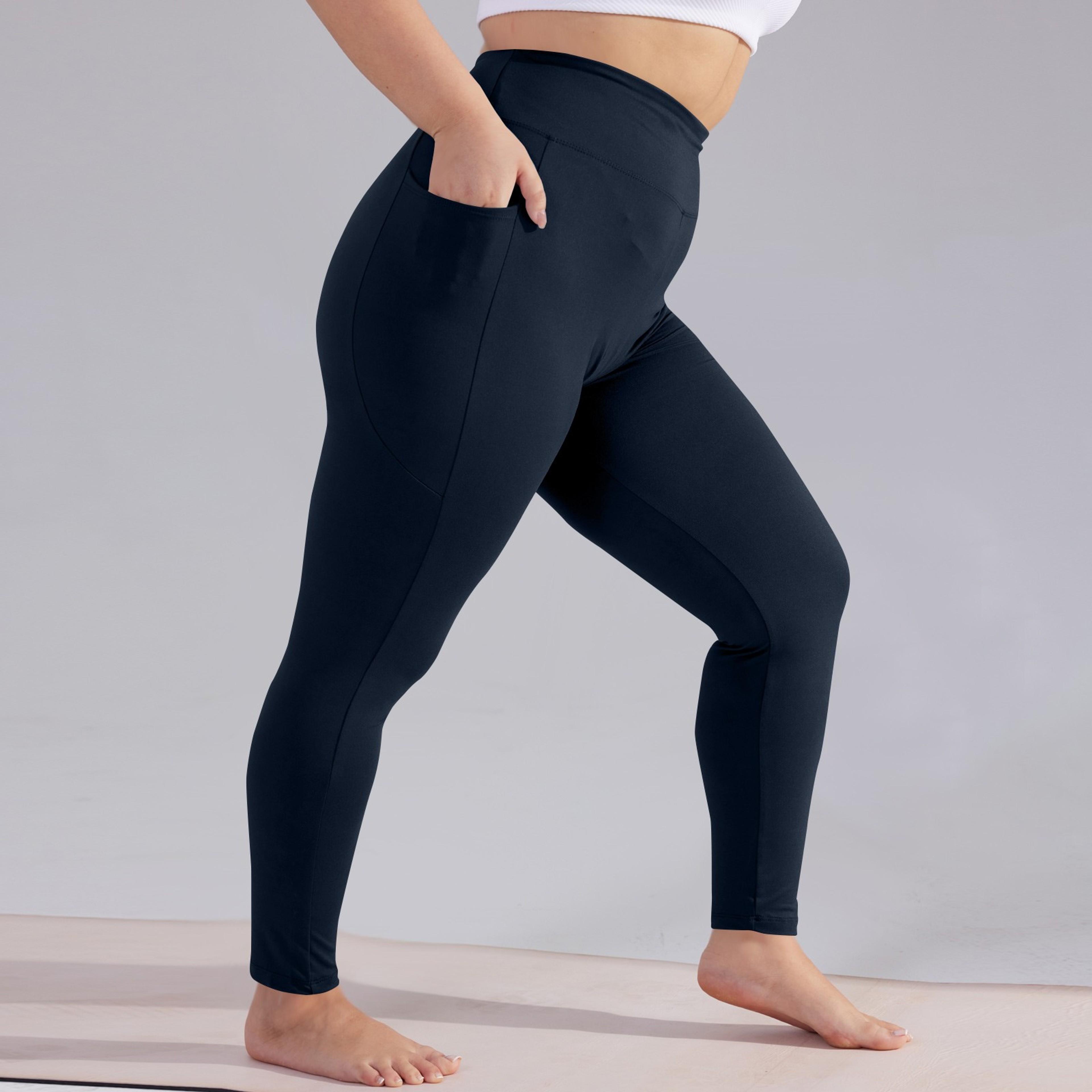High Waisted Yoga Pants For Women Plus Size Hip Lift Athletic Leggings With Pockets Solid Color Cap 7