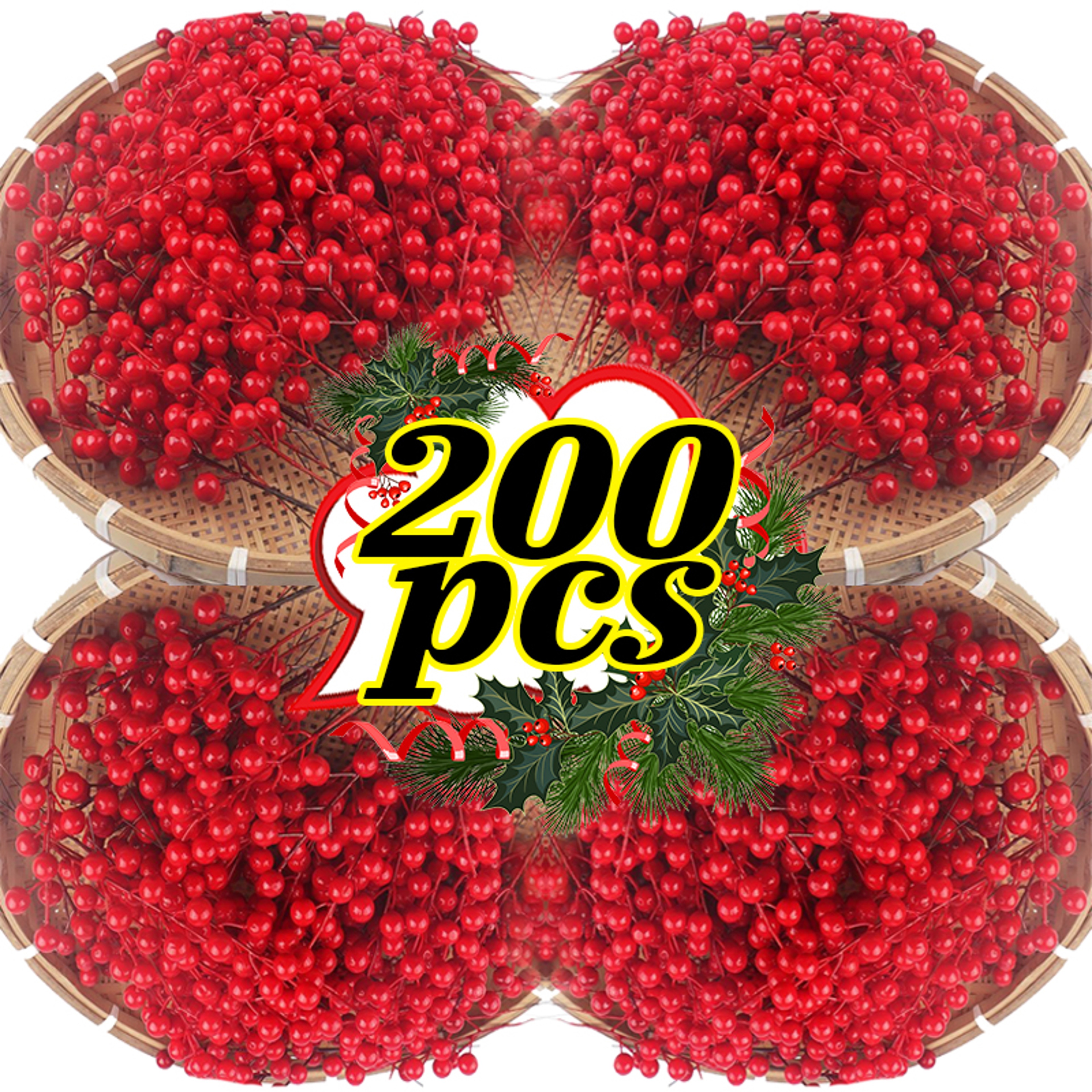 Head Fake Holly Berry Flowers, Christmas Artificial Red Berries Stems, DIY Wreath, Tree Decorations, Holiday Party Decor – view 1